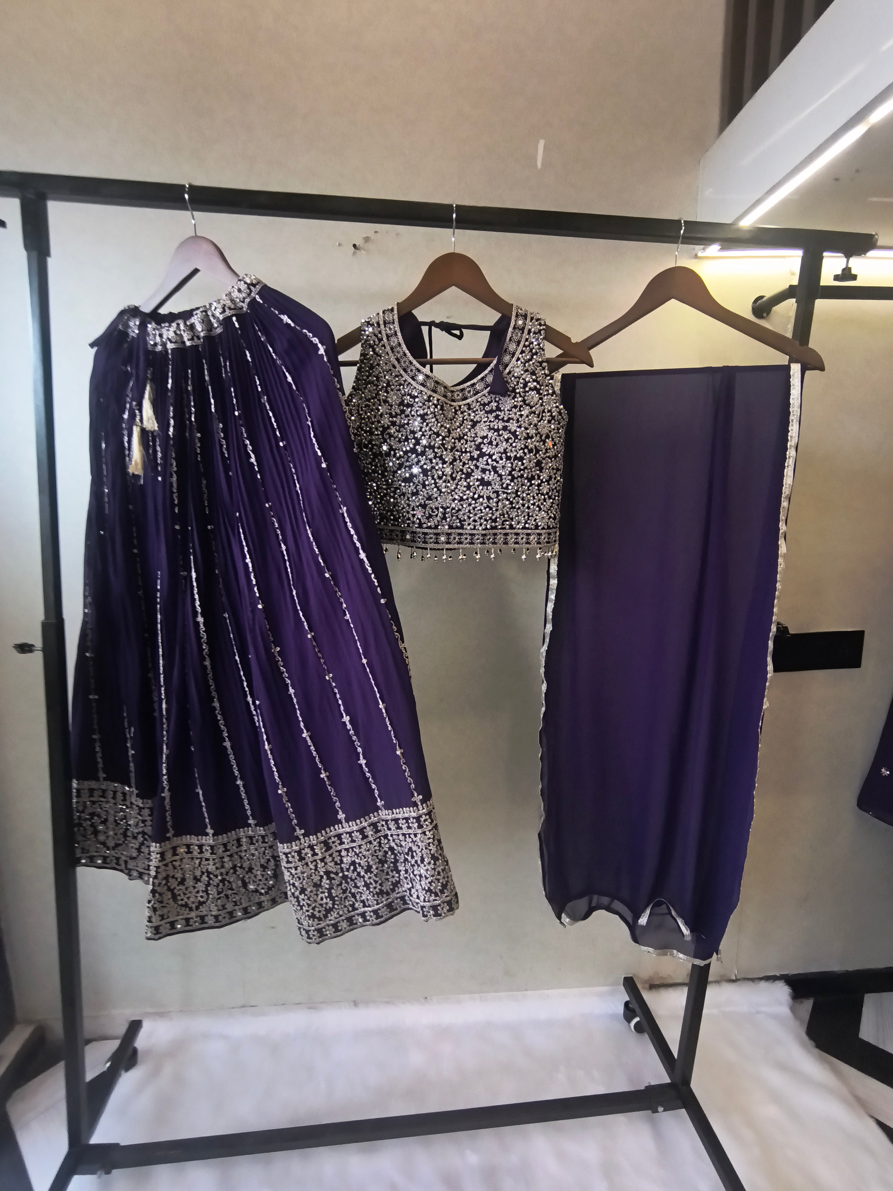 Image of Royal Purple Heavy Embroidered Designer Lehenga Set with Statement Blouse & Chiffon Dupatta | Premium Wedding Collection