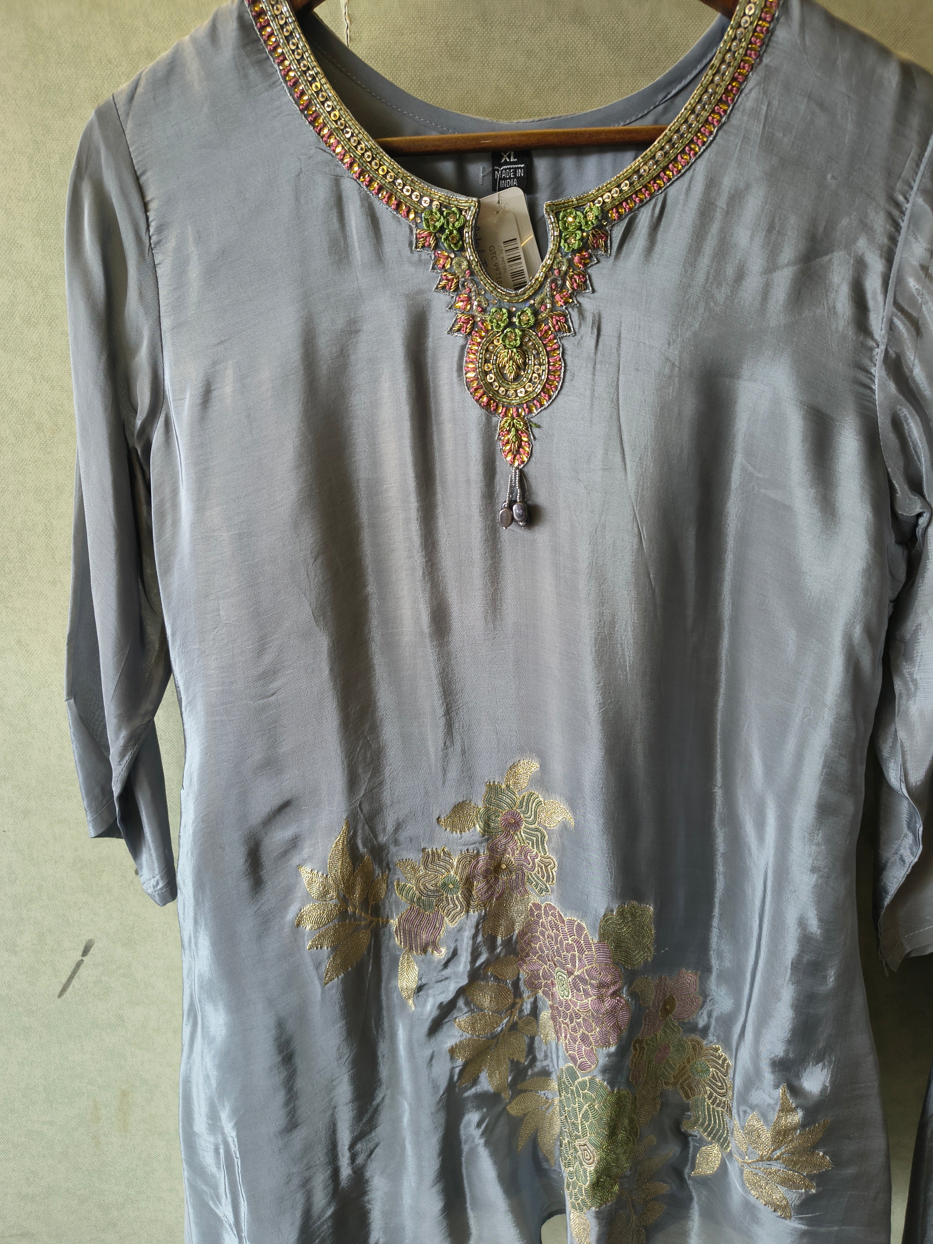 Image of Grey Embroidered Premium Silk Co-Ord Set