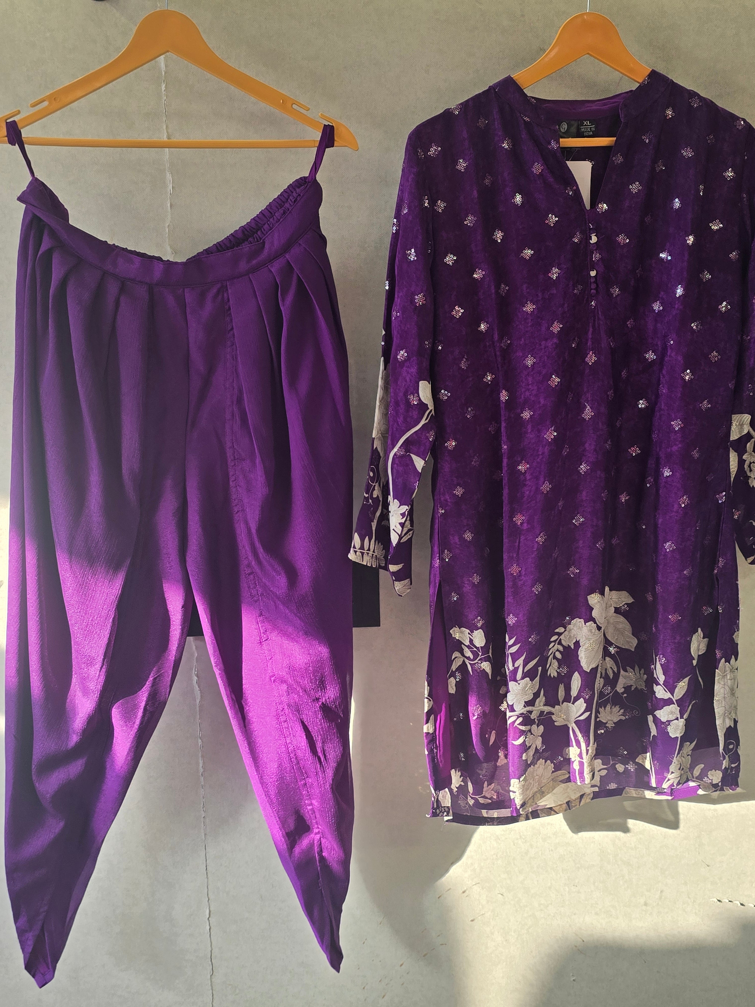 Image of Royal Purple Floral Printed Co-Ord Set