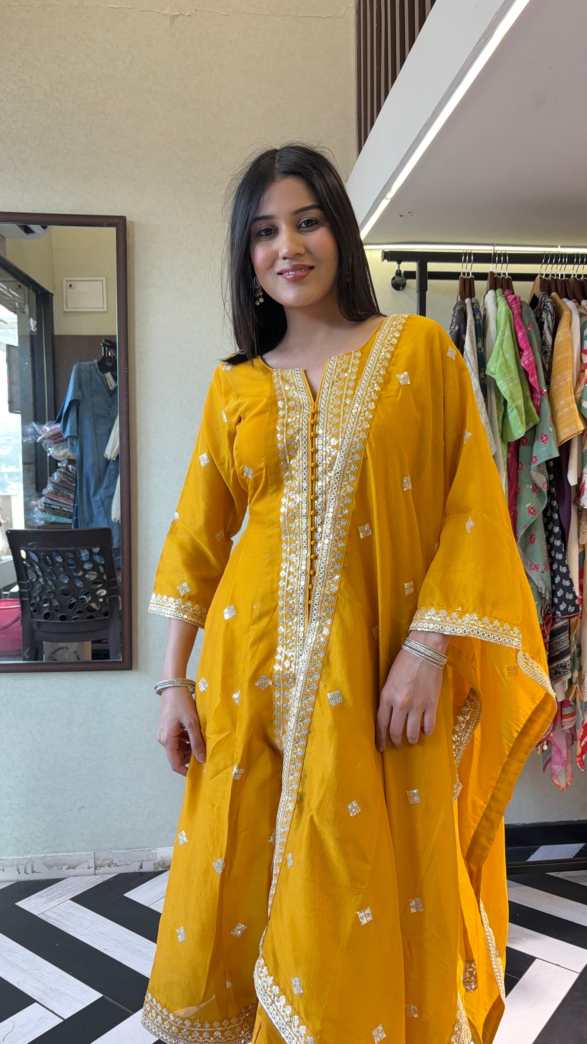 Pure Gaji Silk 3 Piece Kurti Set