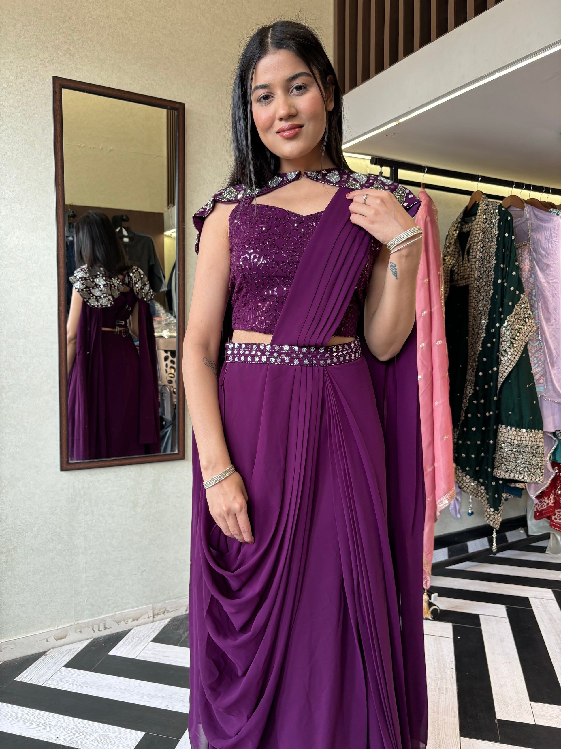 Pure Georgette 3 Piece Set (Saree Style)