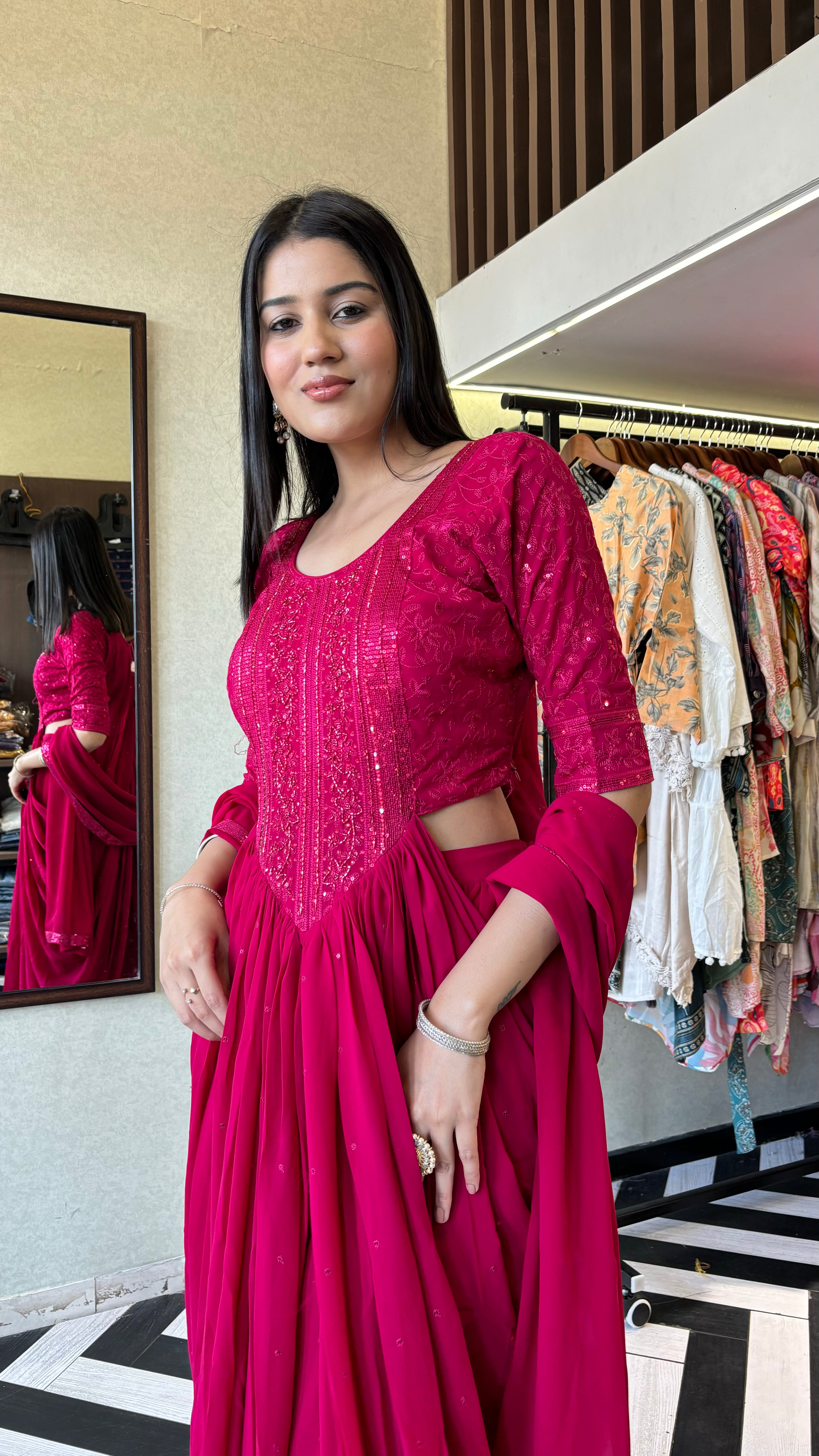 Image of Pure Georgette Indo Western Piece with Hand work