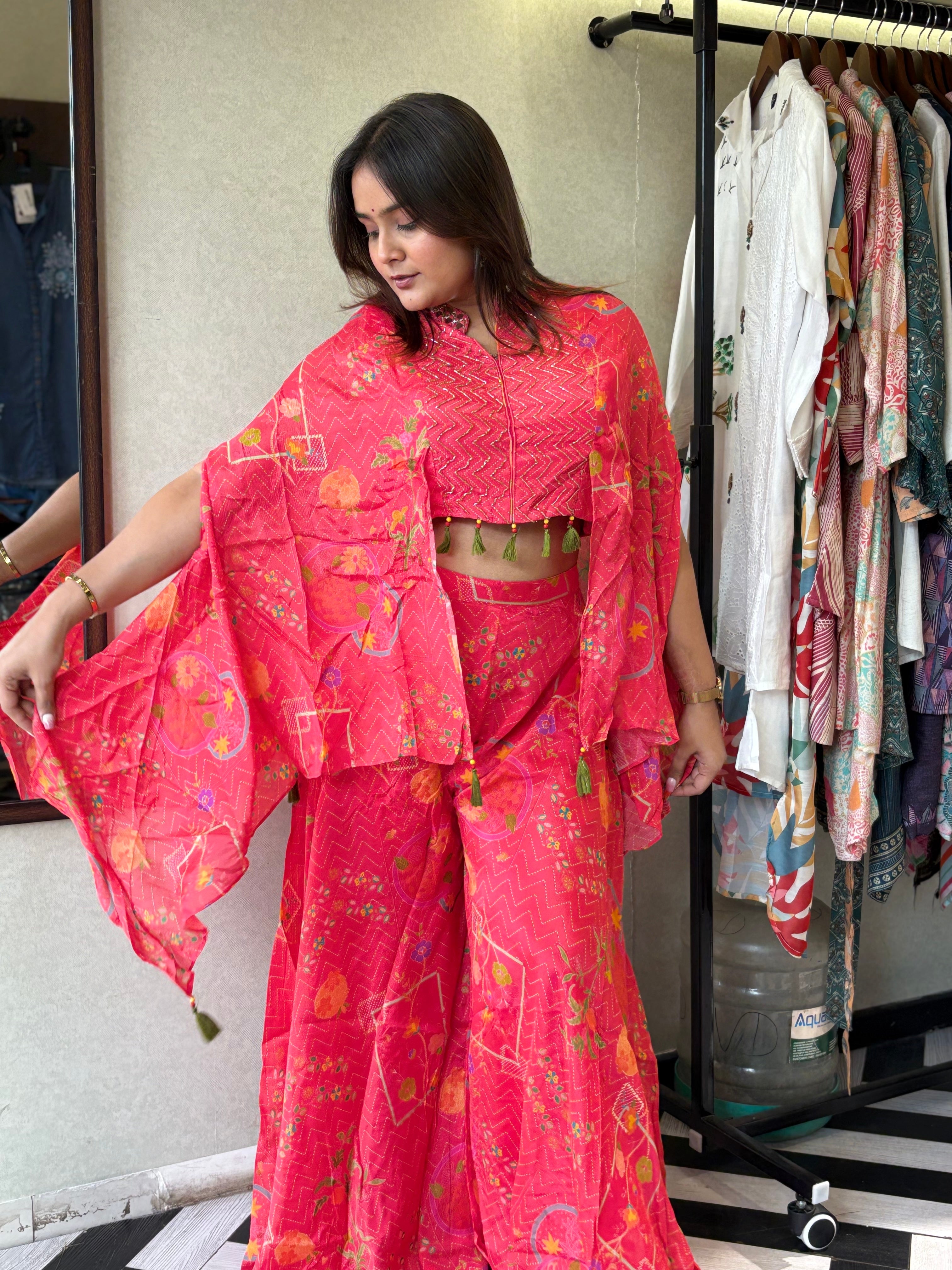 Image of Pure Chinnon 3 Piece with Hand work