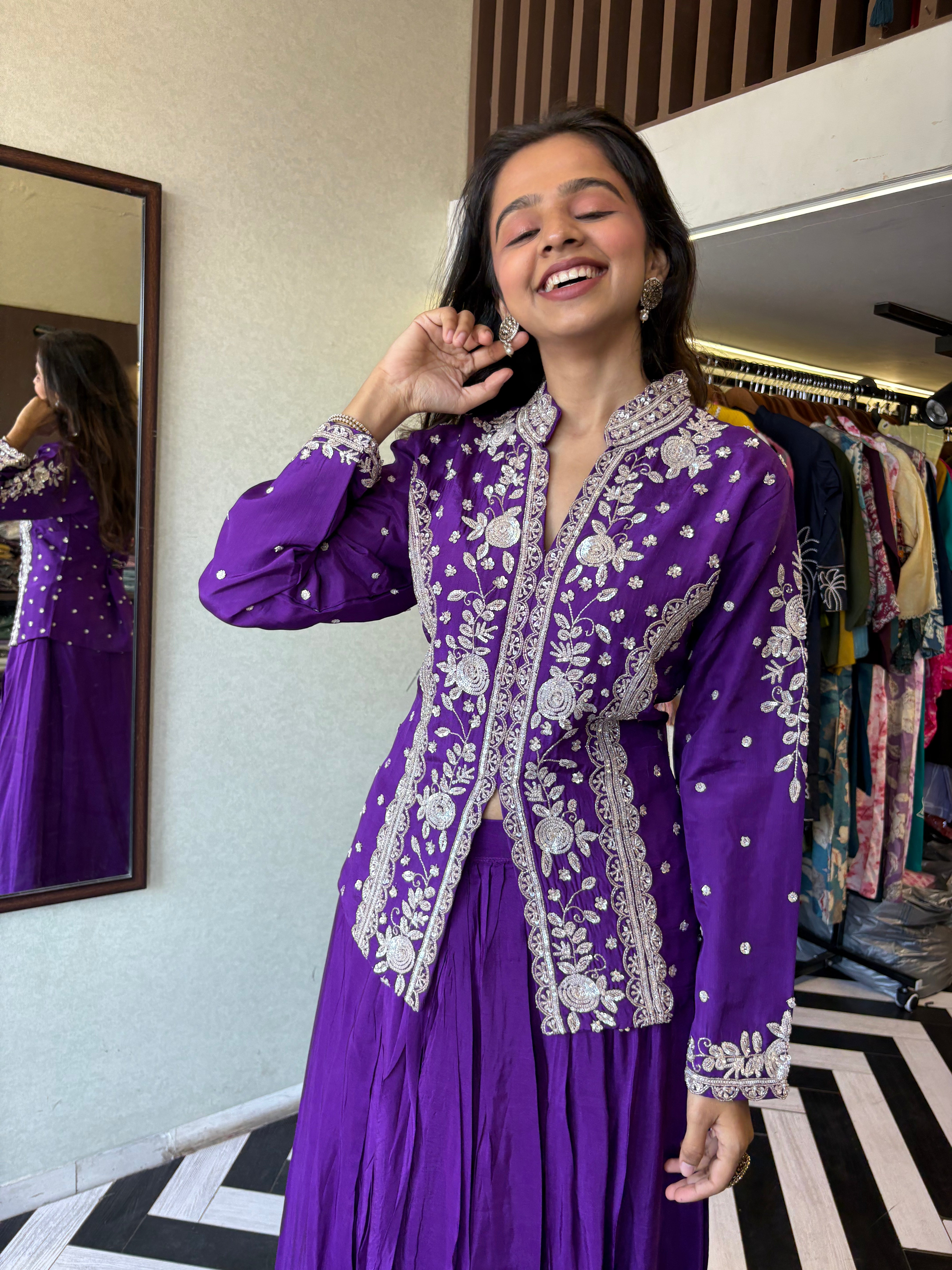 Image of Be the showstopper in this premium pure silk Indo-Western 3-piece set