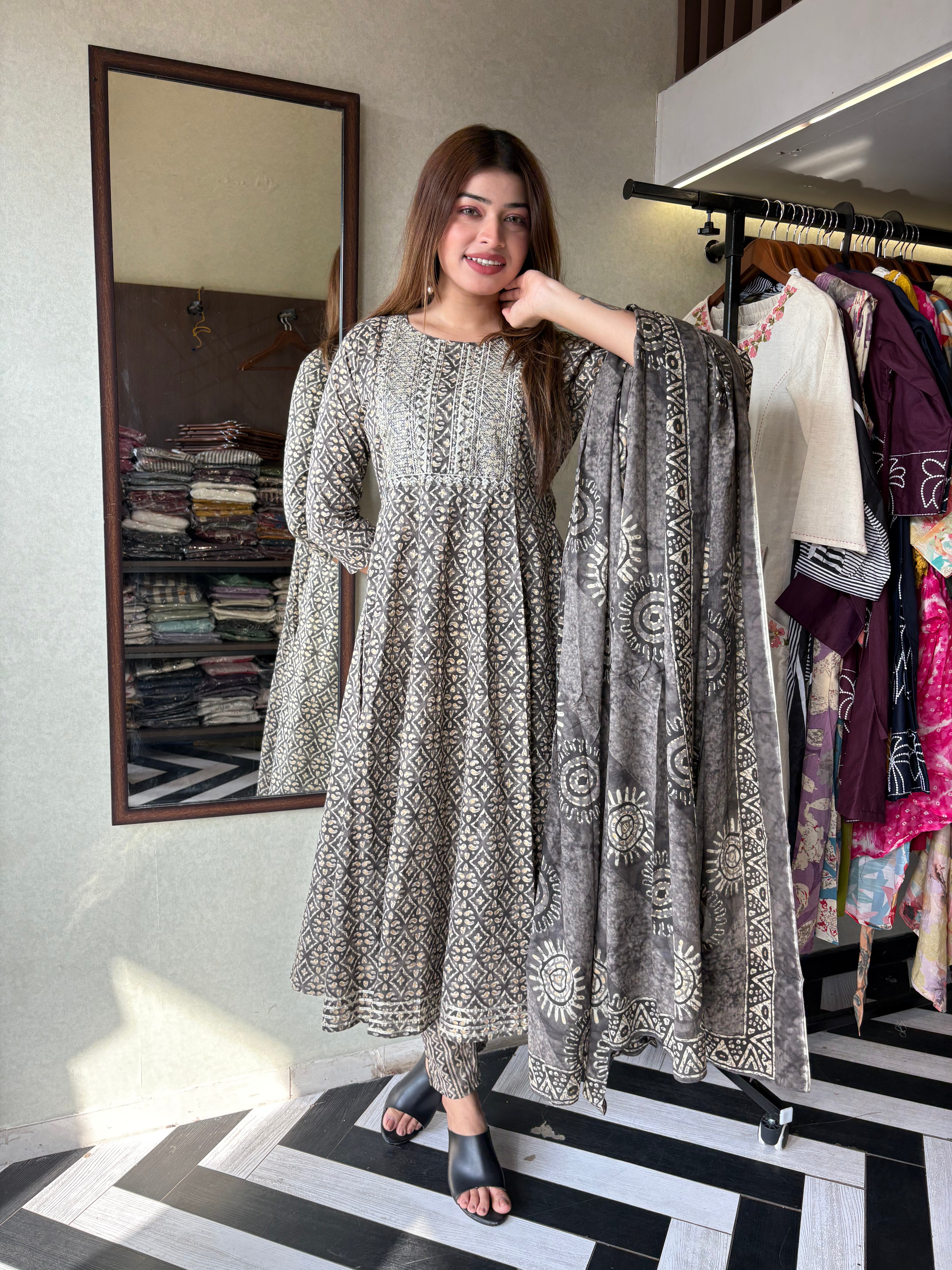 Image of Pure Cotton Kurti Set with Designer Print