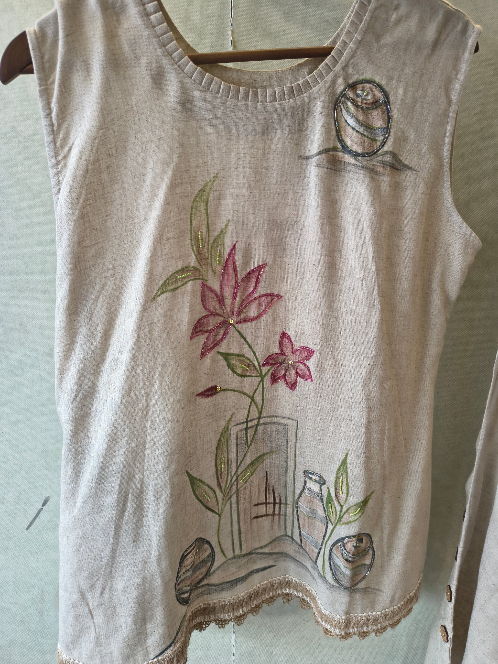 Ivory Floral Hand-Painted Linen Co-Ord Set