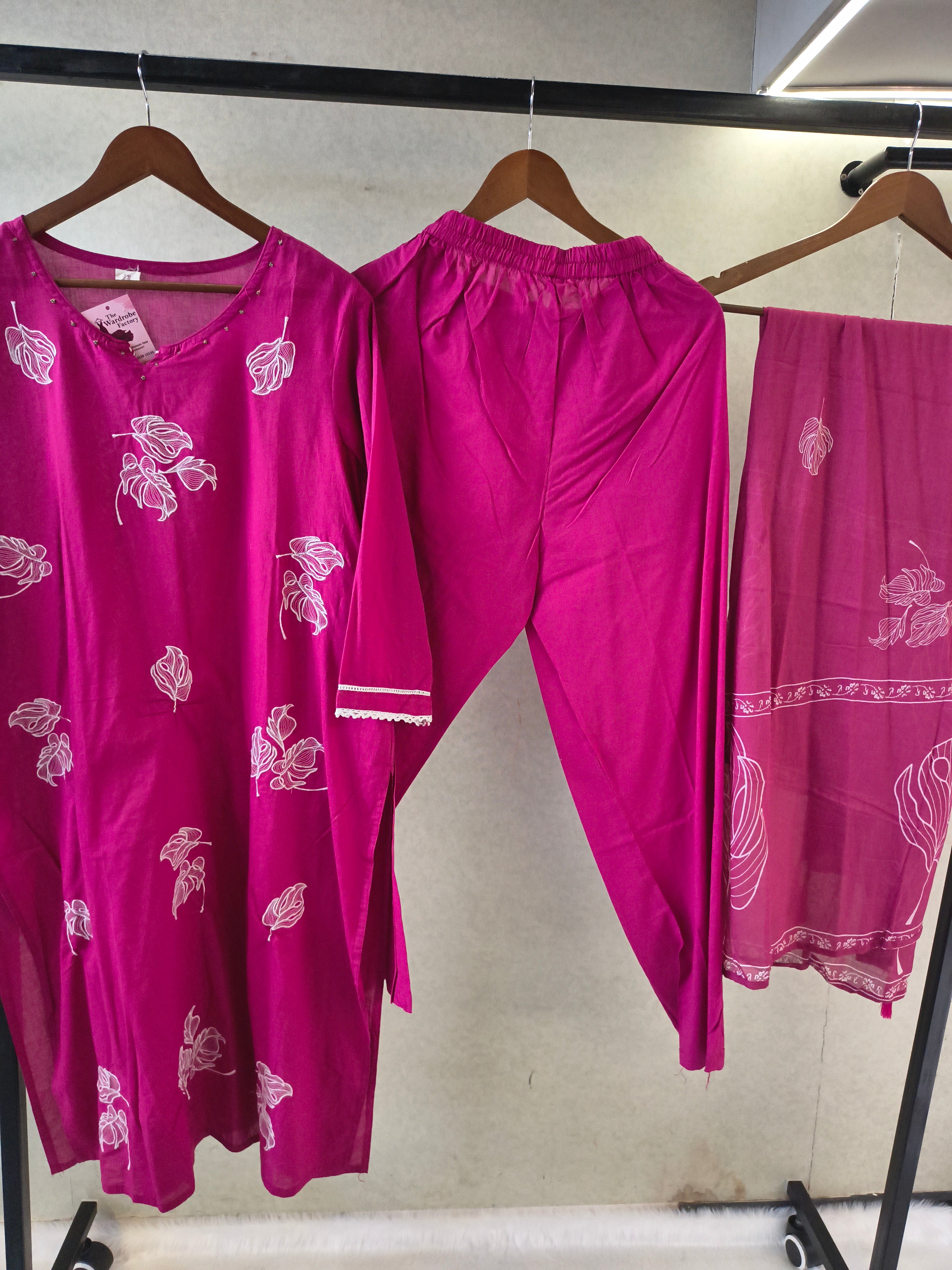 Image of Premium Magenta Floral Printed Kurta Set with Matching Dupatta