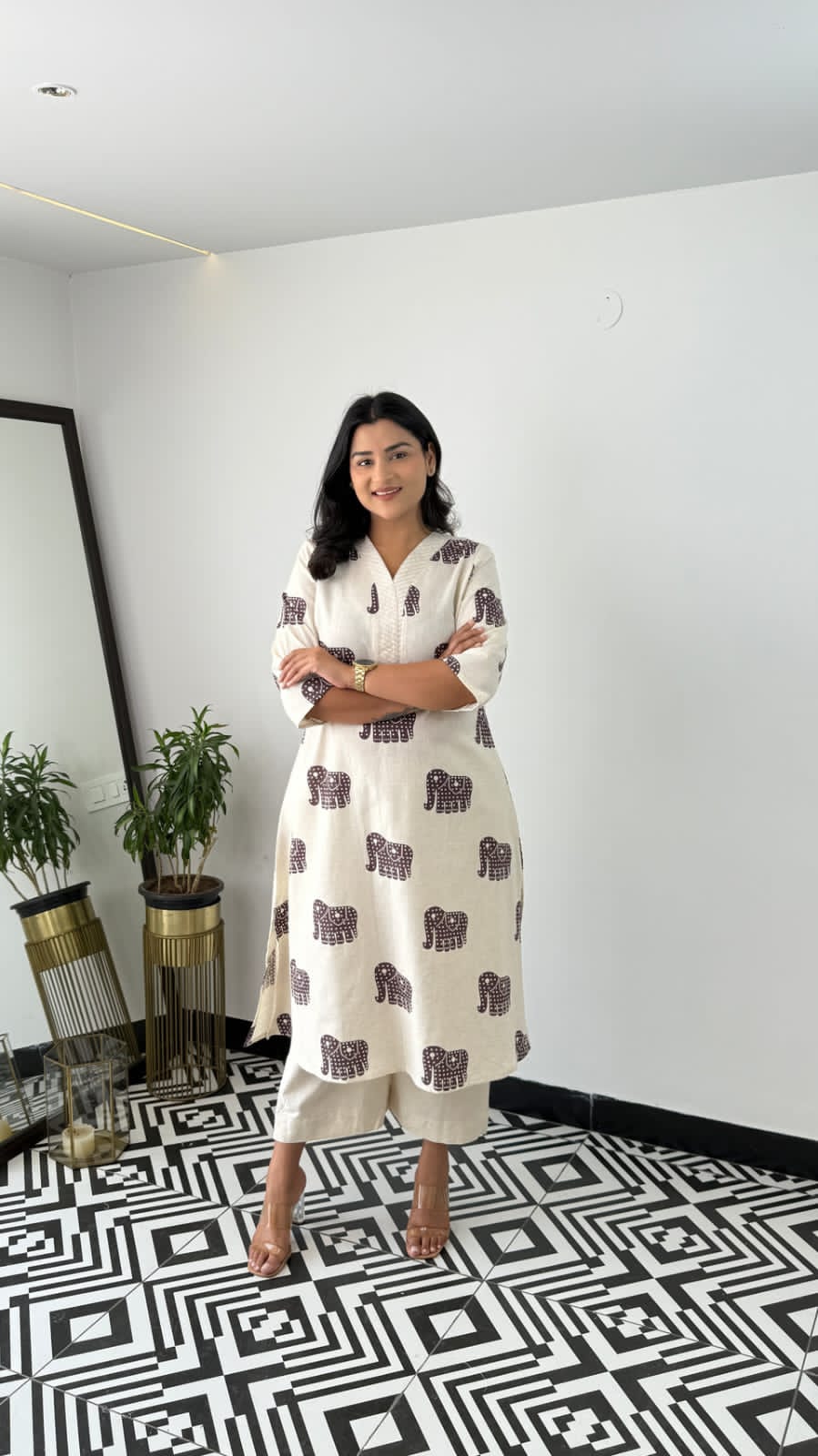 Image of Explore Breathable & Embroidered and beautiful elephant print all over kurti Co-ord Sets your go-to for any occasion