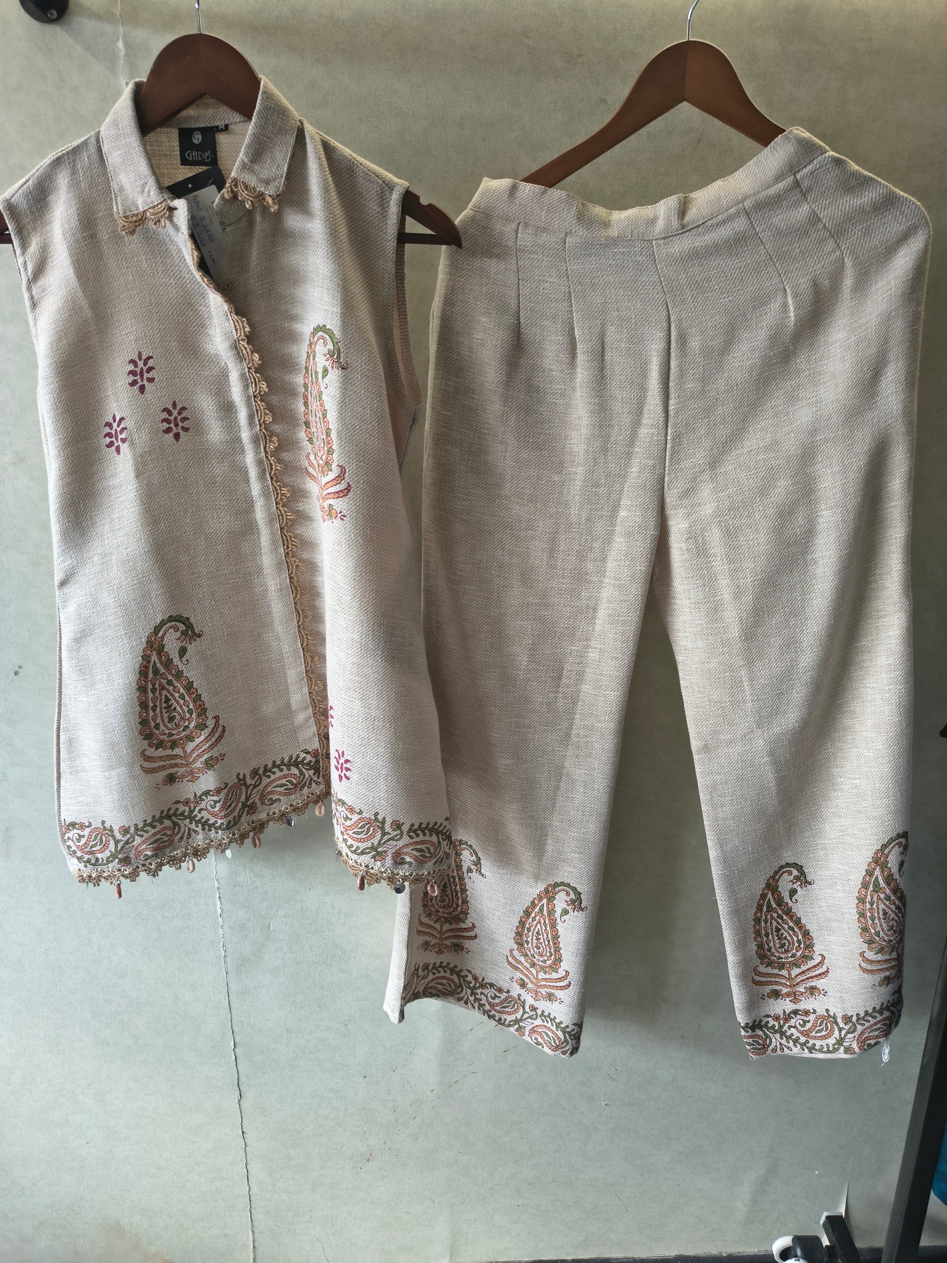 Natural Beige Paisley Printed Sleeveless Designer Co-Ord Set