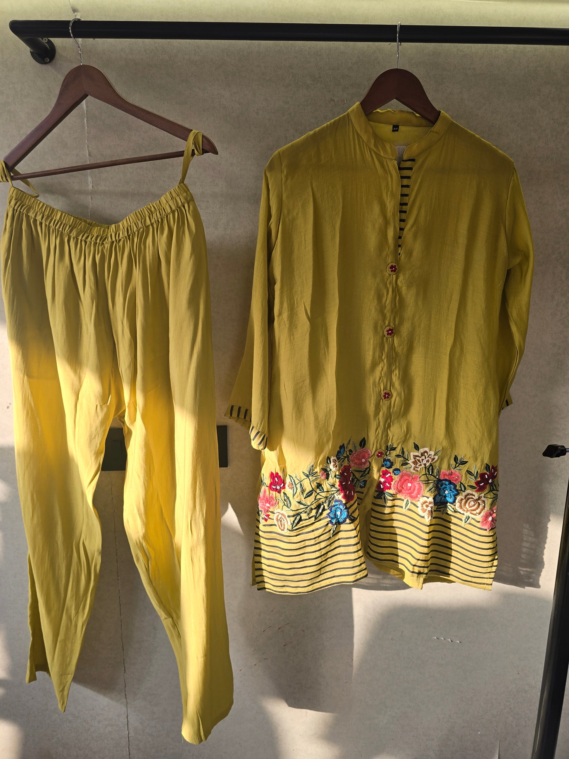 Mustard Floral Embroidered Co-Ord Set