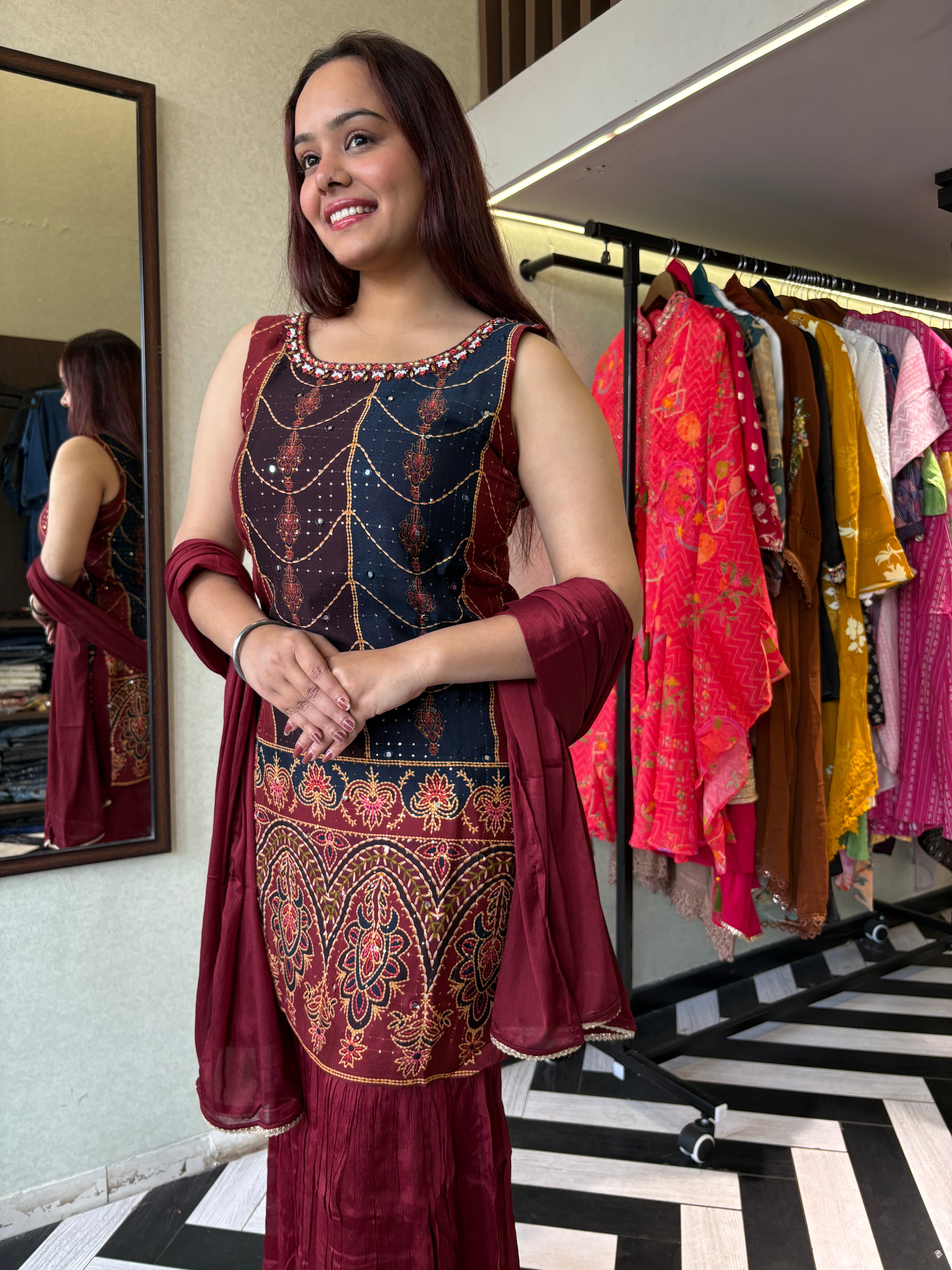 Image of Pure Gaji Silk 3 Piece with Hand work