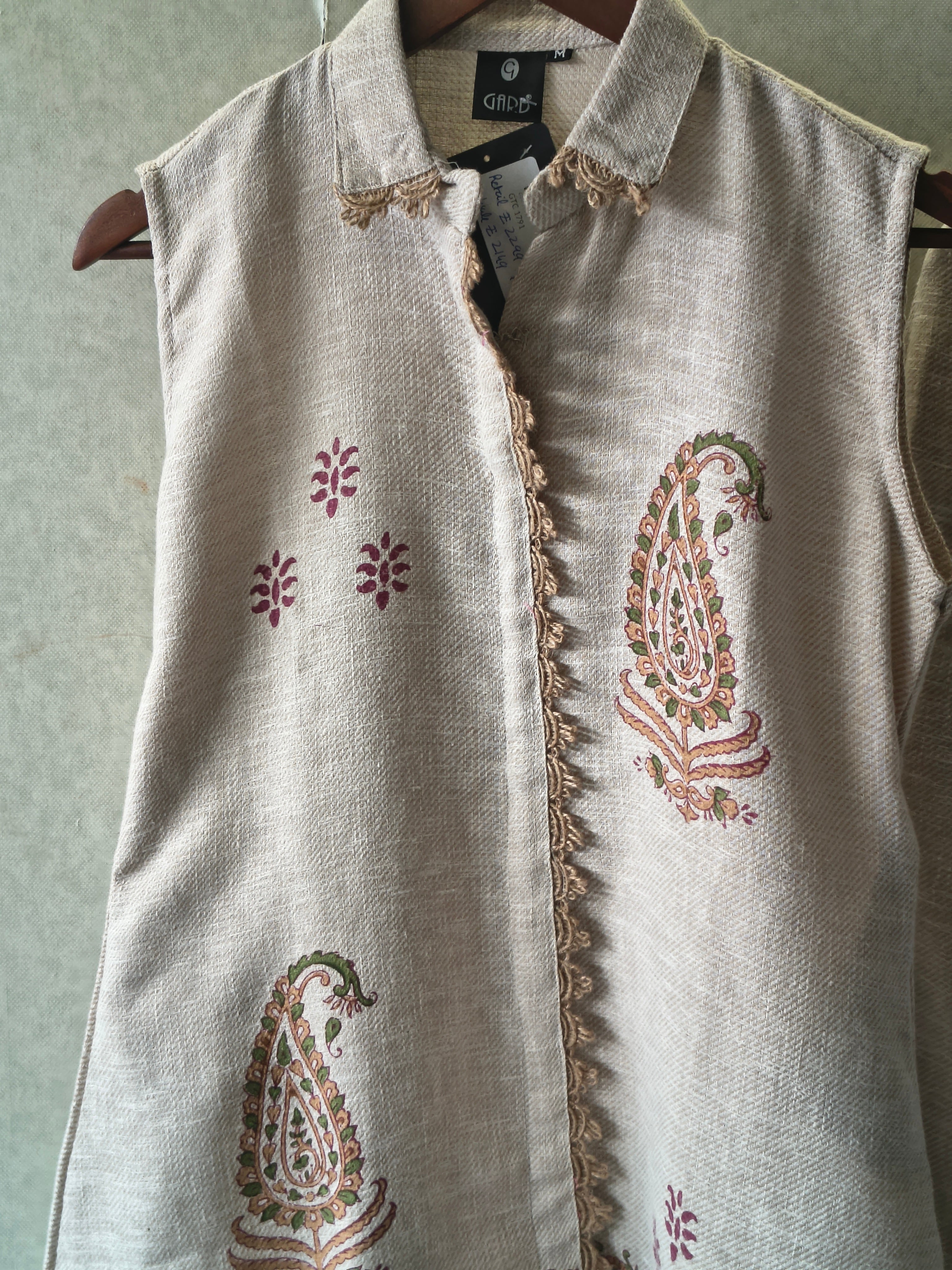 Image of Natural Beige Paisley Printed Sleeveless Designer Co-Ord Set