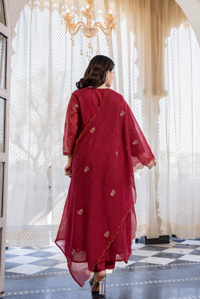 Pure Mull Chanderi 3 Piece Anarkali Set