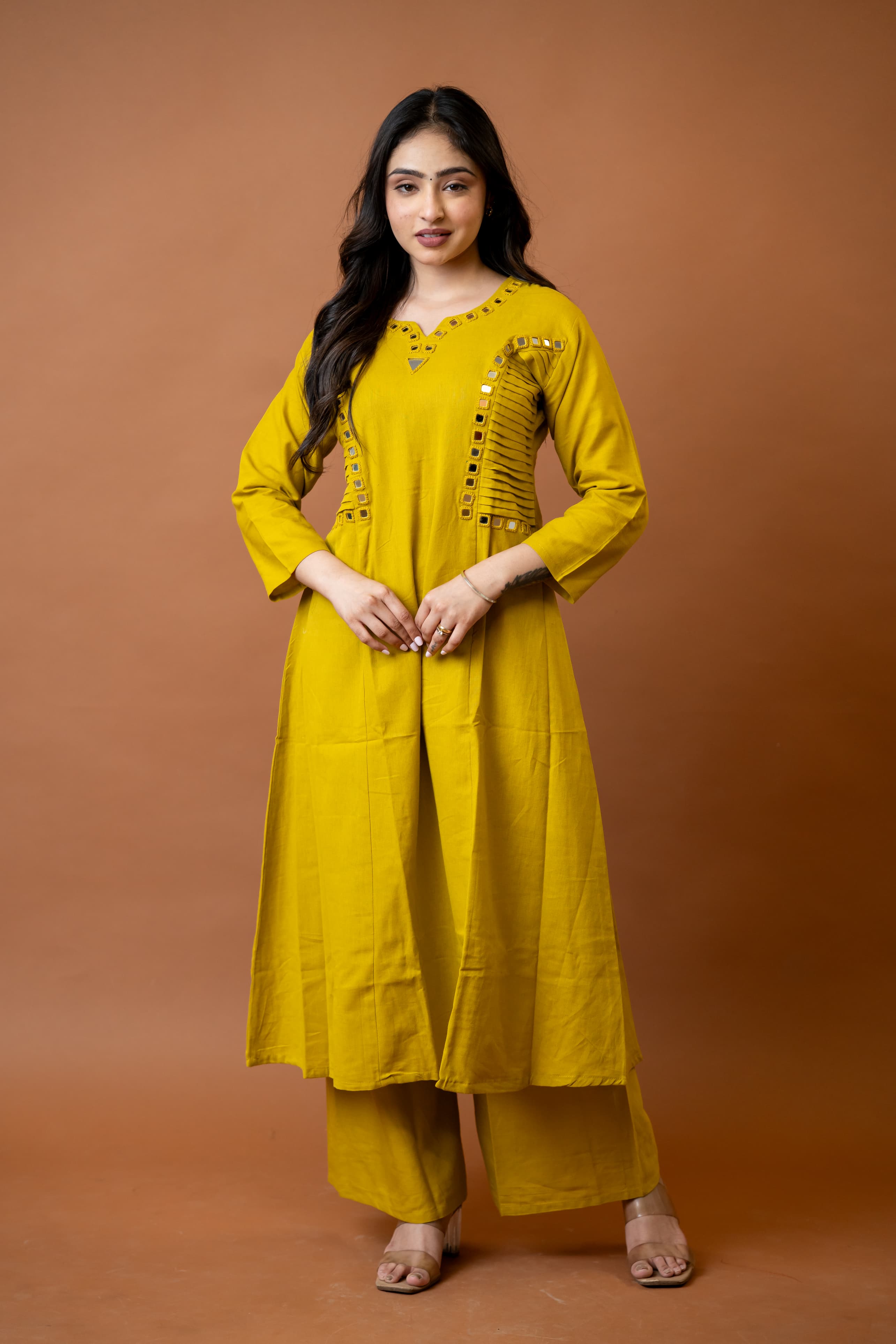 Image of Real Mirror Work. Real Cotton. 
our pure cotton long coord set with original mirror hand work - a classy steal for every wardrobe!