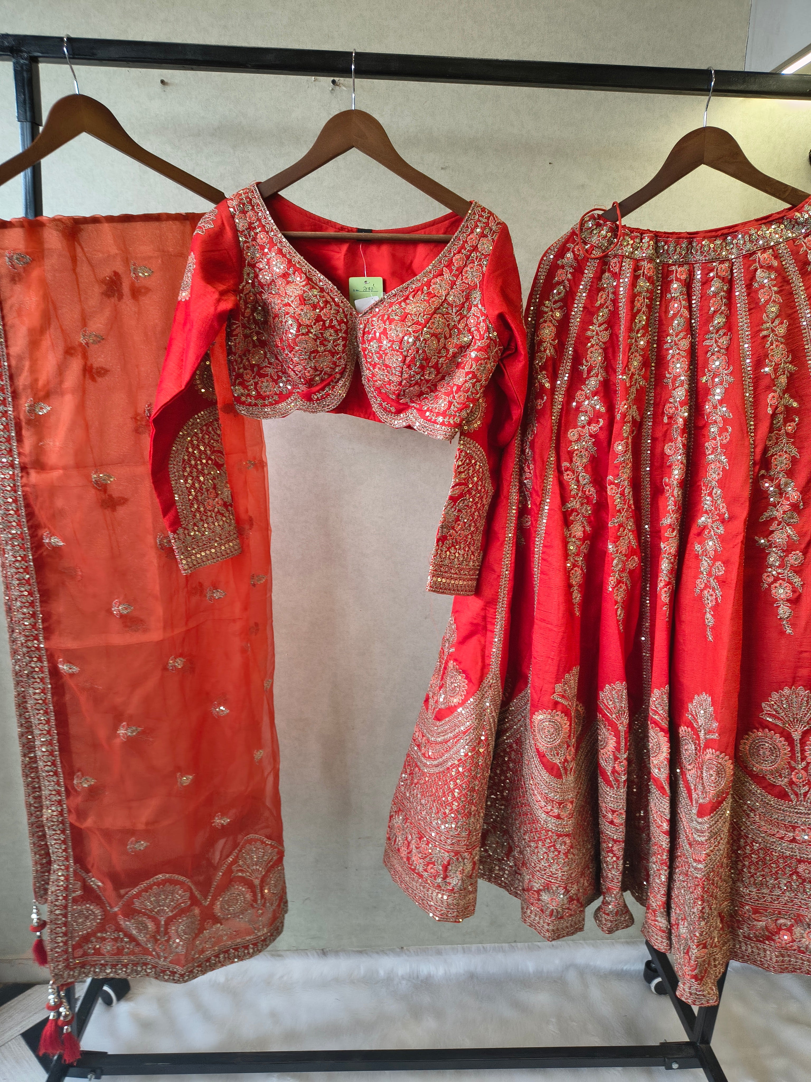 Image of Bridal Red Heavy Embroidered Lehenga Set with Designer Blouse & Organza Dupatta | Premium Wedding Collection