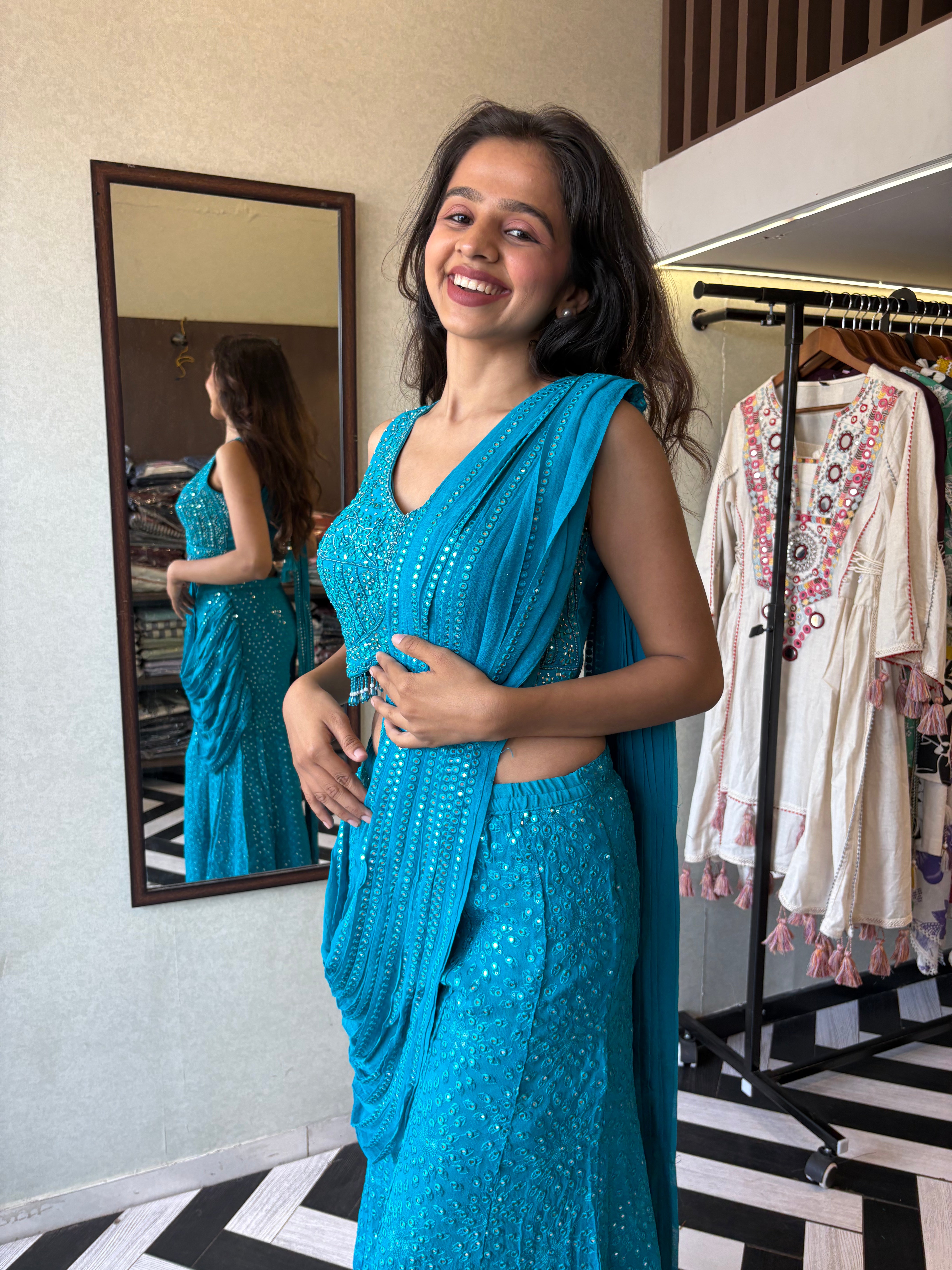 Image of Our Deep Blue Indo-Western Plazzo Set - where bold meets beautiful!