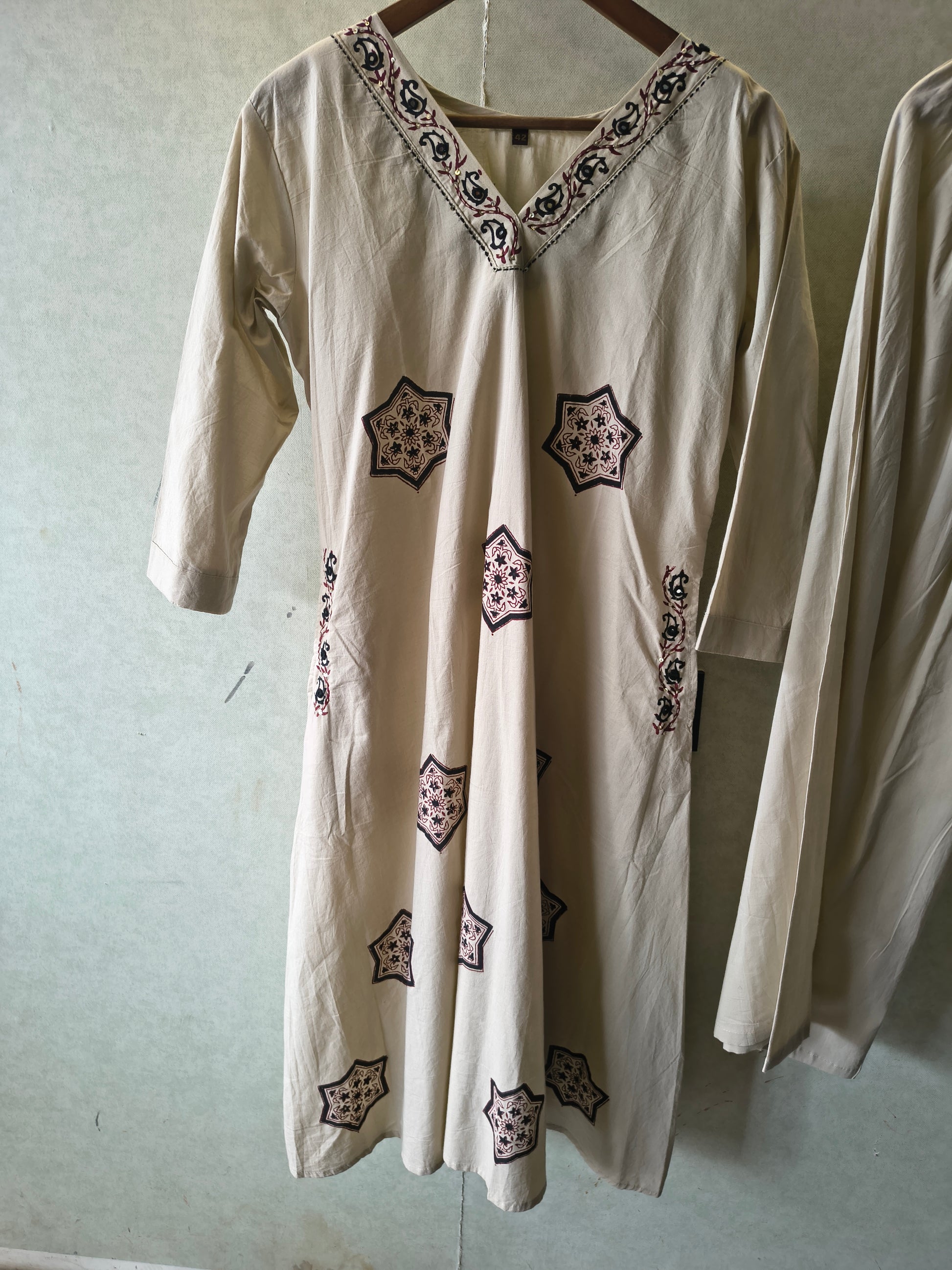 Beige Ethnic Printed Straight Kurta Pant Co-Ord Set