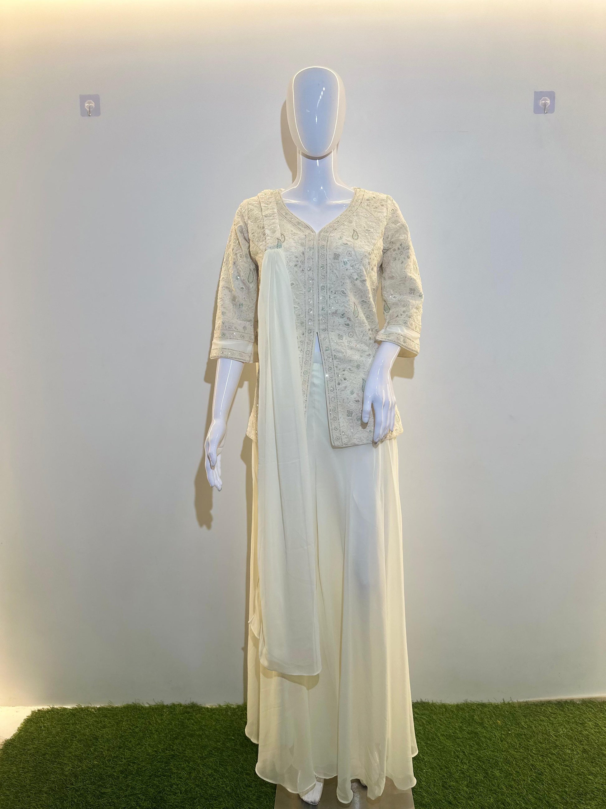 Pure Lucknowi Set with Georgette Plazzo