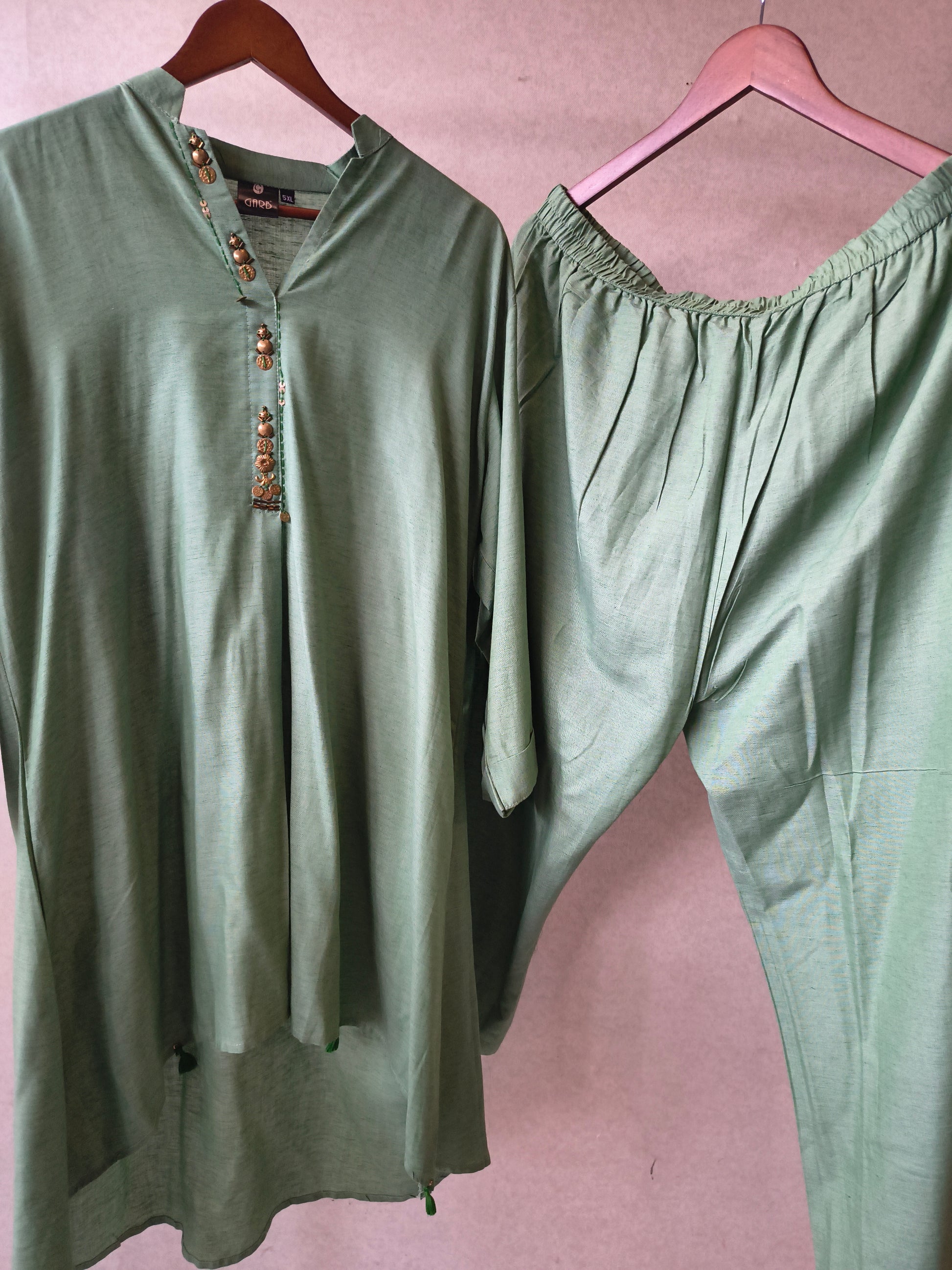 Premium Sage Green Designer Co-Ord Kurta Set with Antique Button Detailing