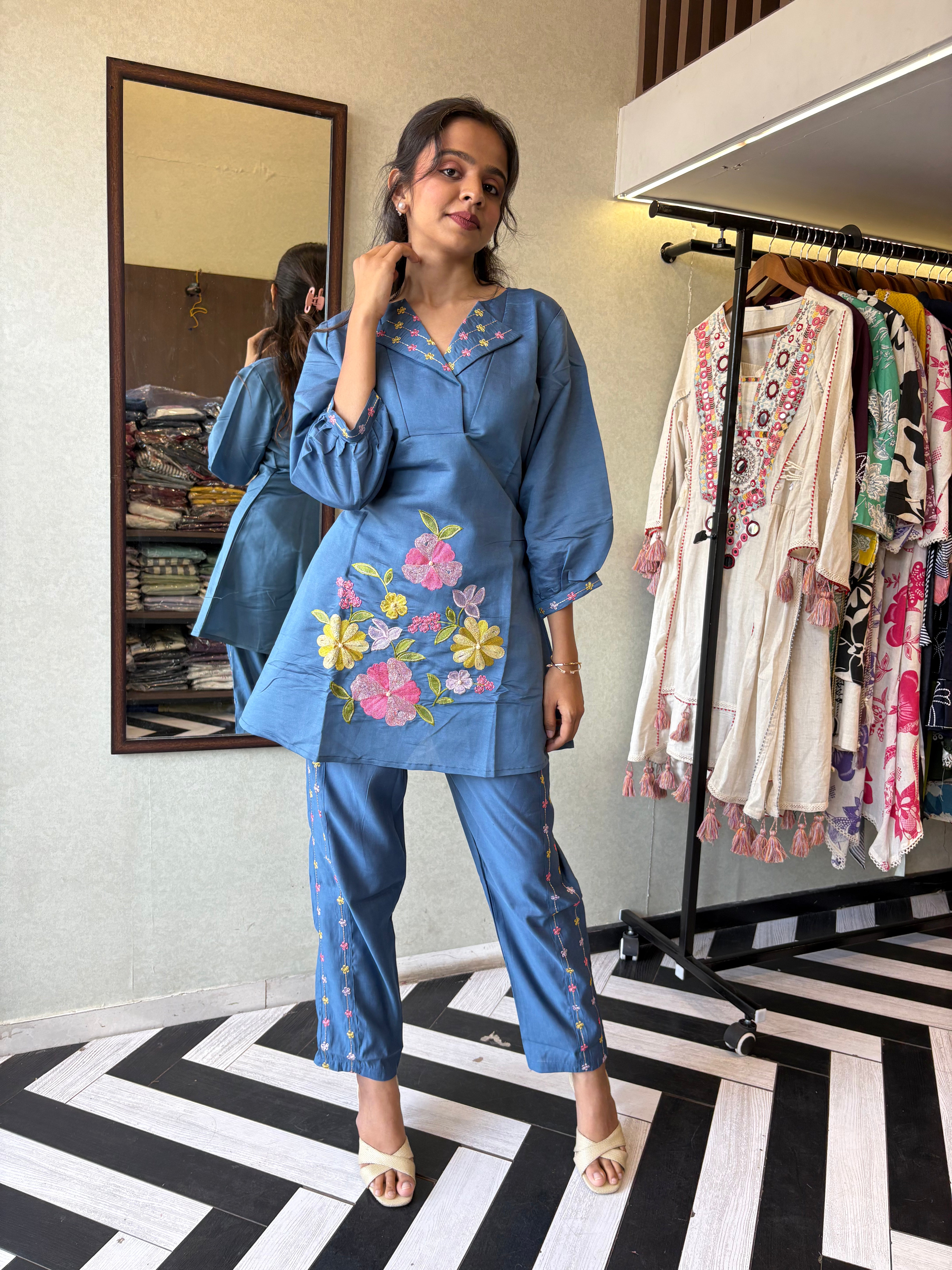 Pure cotton 2-piece coord set, featuring elegant embroidery work!