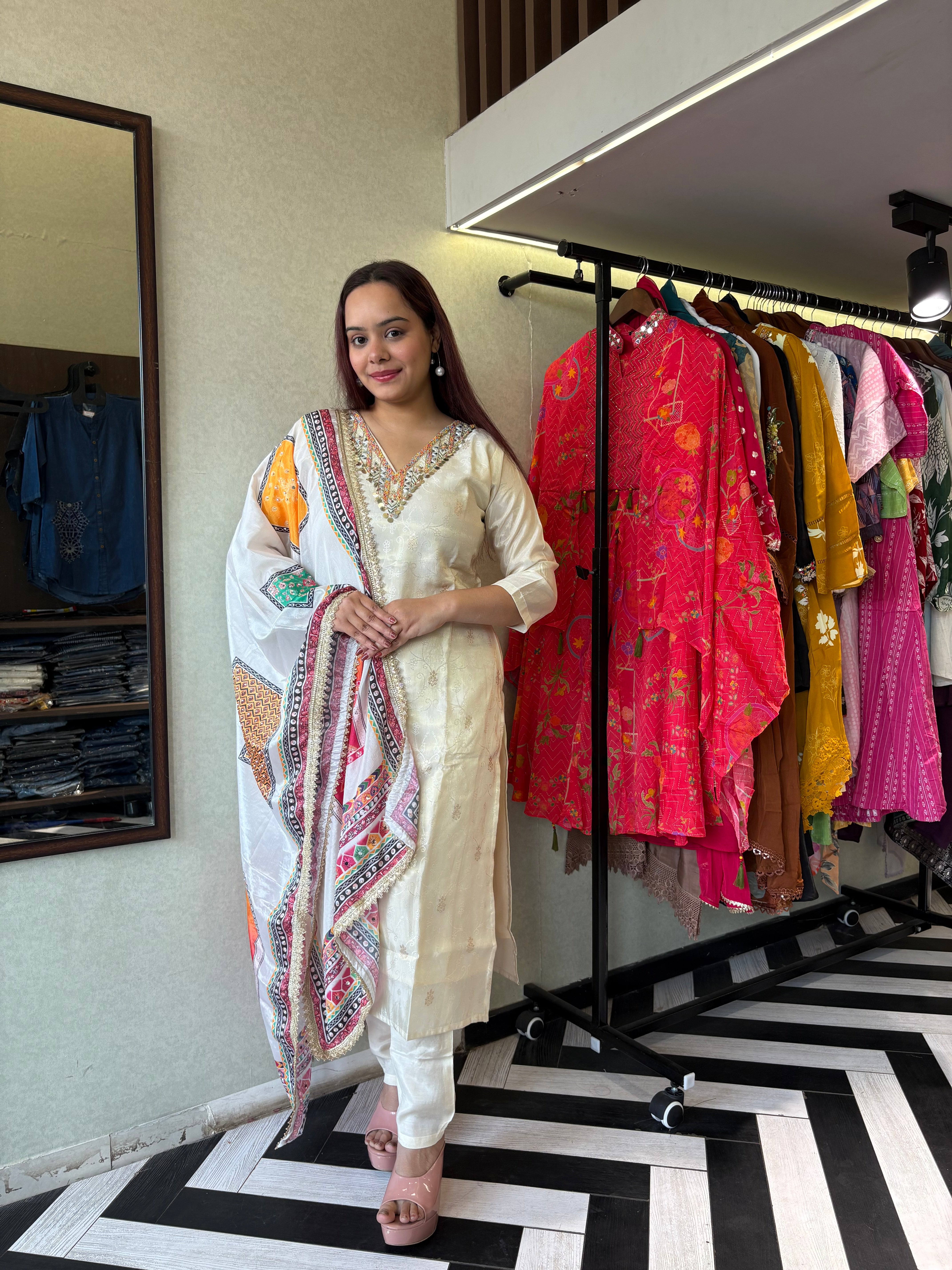 Pure Shimmer  3 Piece with Hand work