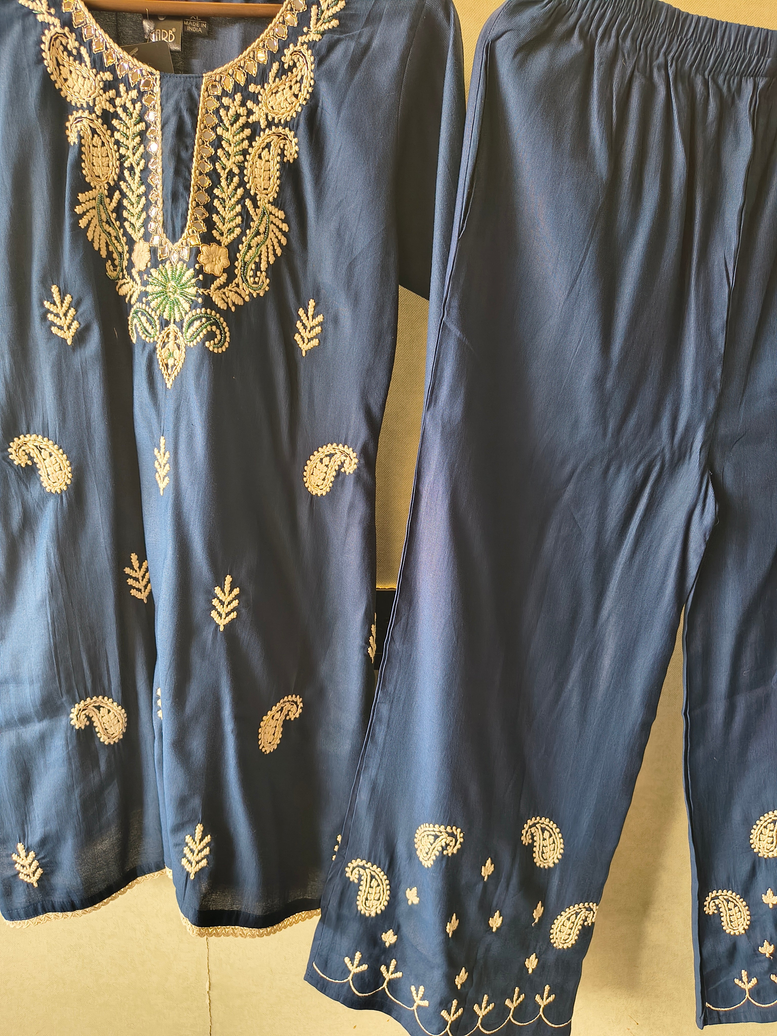 Image of Premium Navy Blue Embroidered Kurta Pant Co-Ord Set