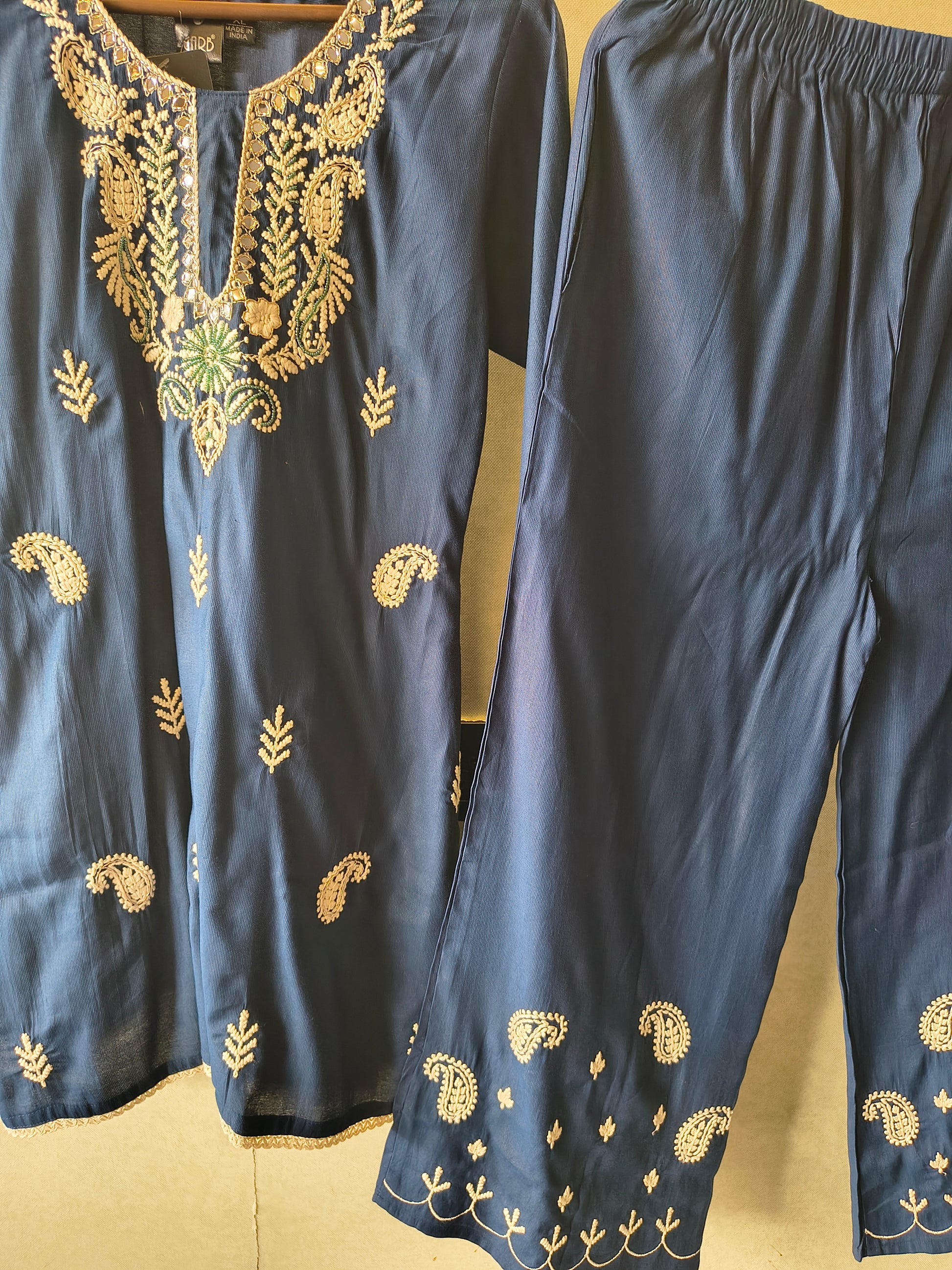 Premium Navy Blue Embroidered Kurta Pant Co-Ord Set