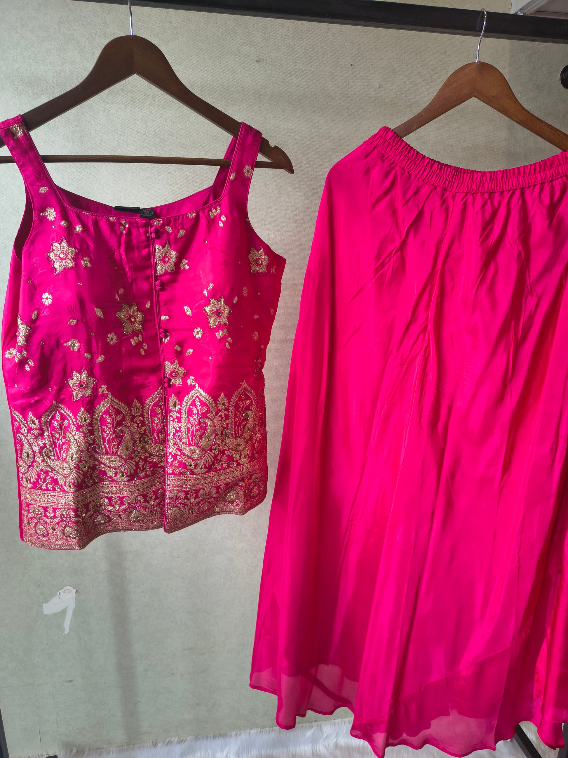 Premium Rani Pink Satin Silk 3-Piece Lehenga Set with Heavy Zari Embroidered Blouse & Dupatta