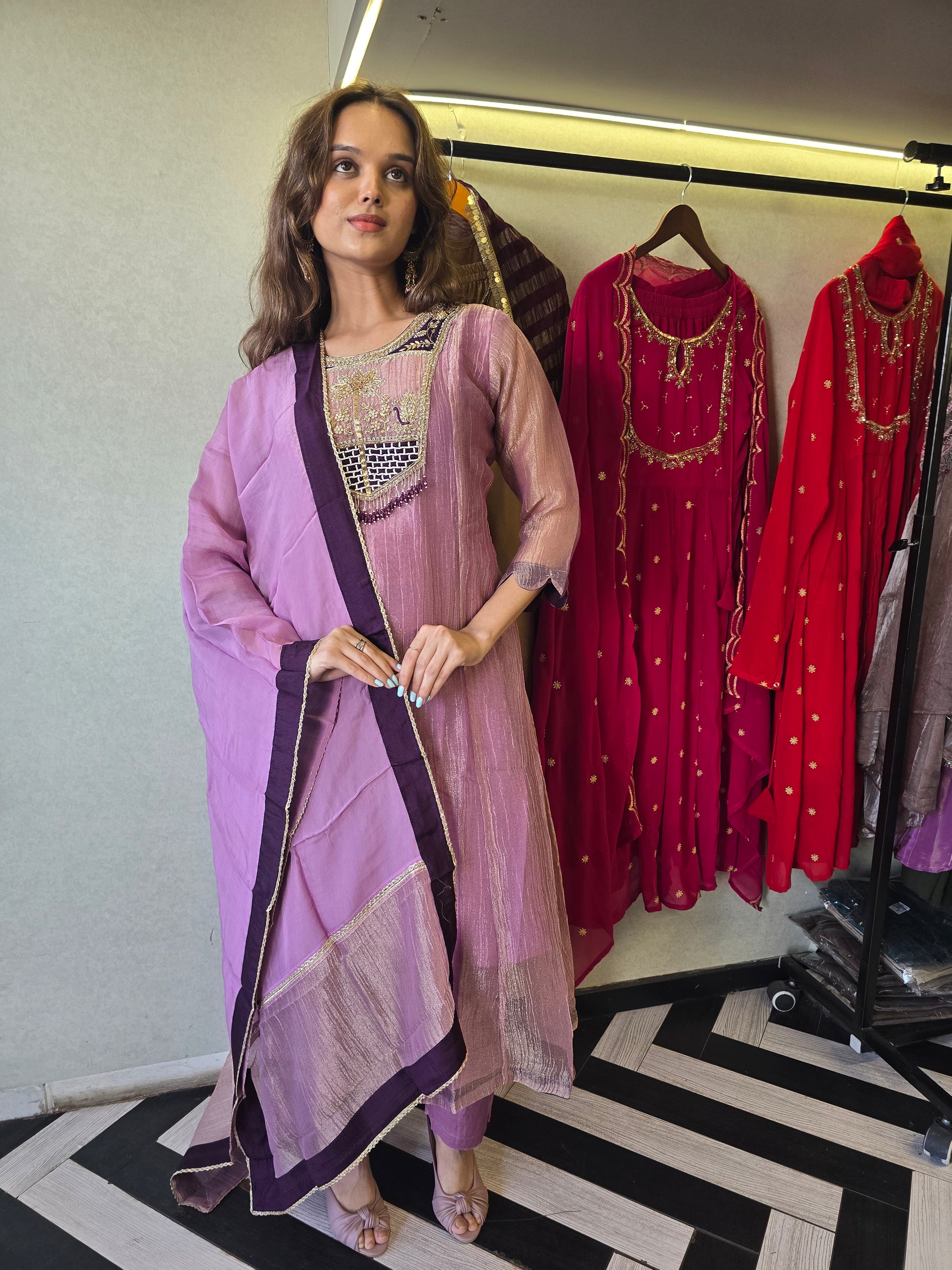Pure Soft Tissue Anarkali Kurti Set