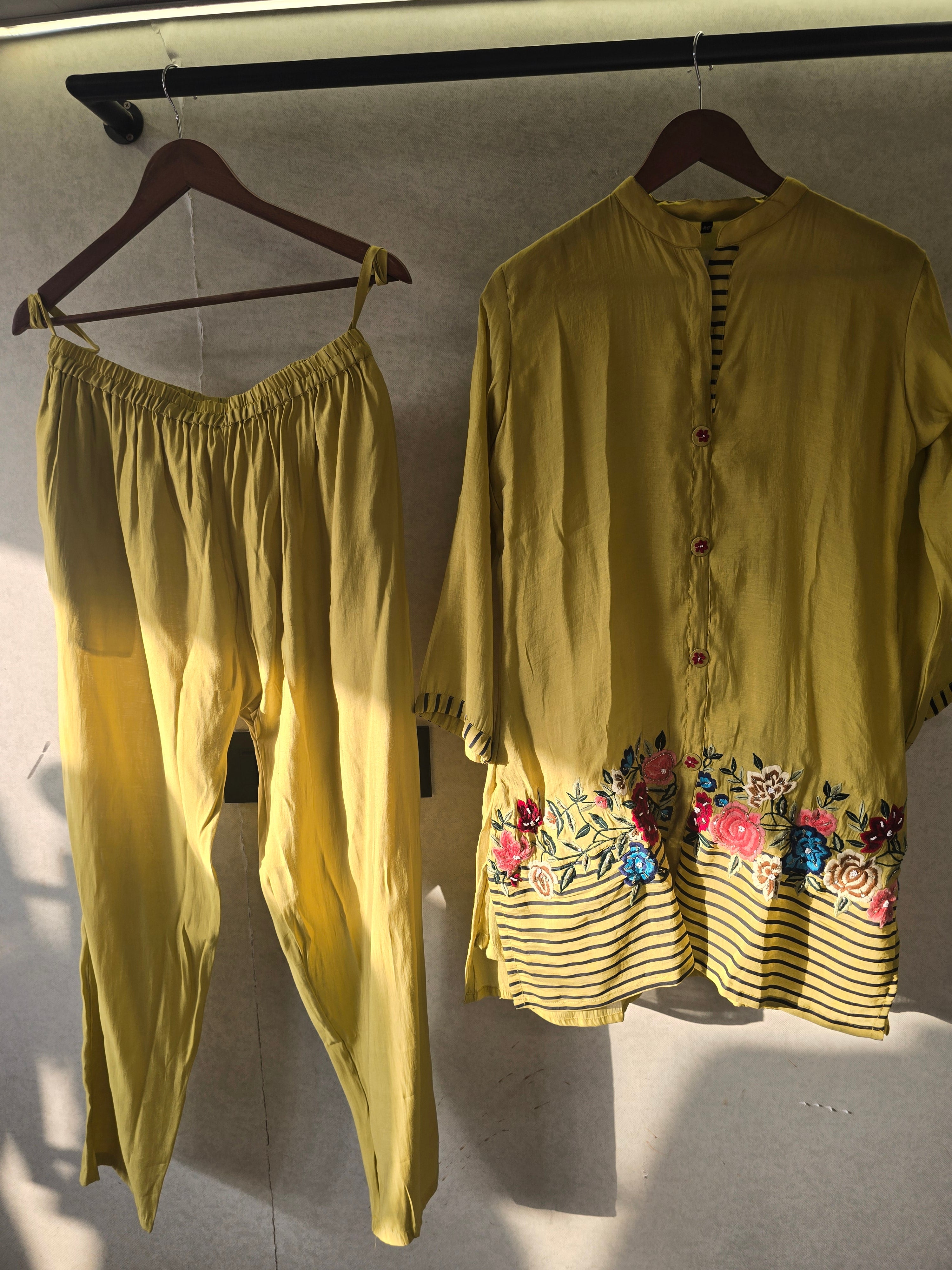 Image of Mustard Floral Embroidered Co-Ord Set