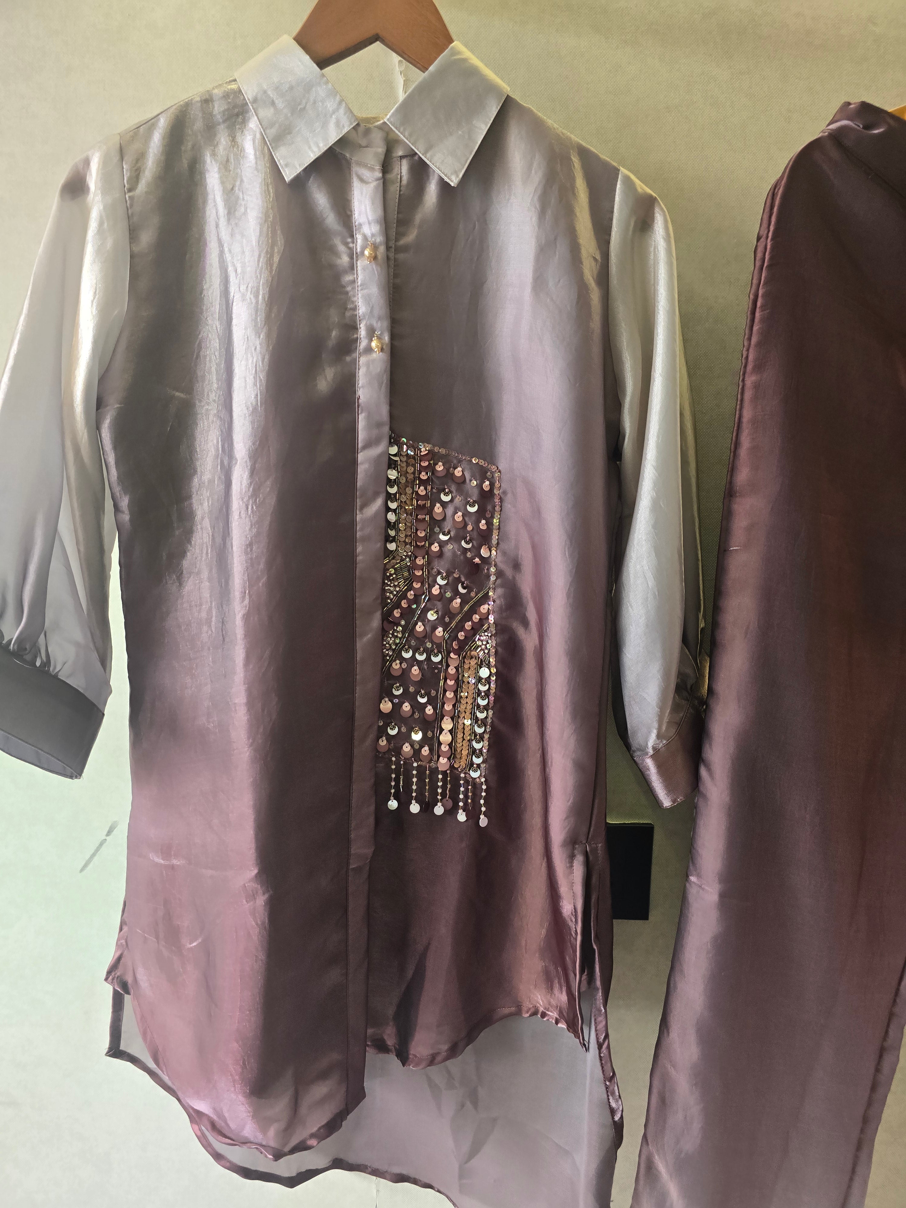 Image of Metallic Ombre Satin Embellished Co-Ord Set
