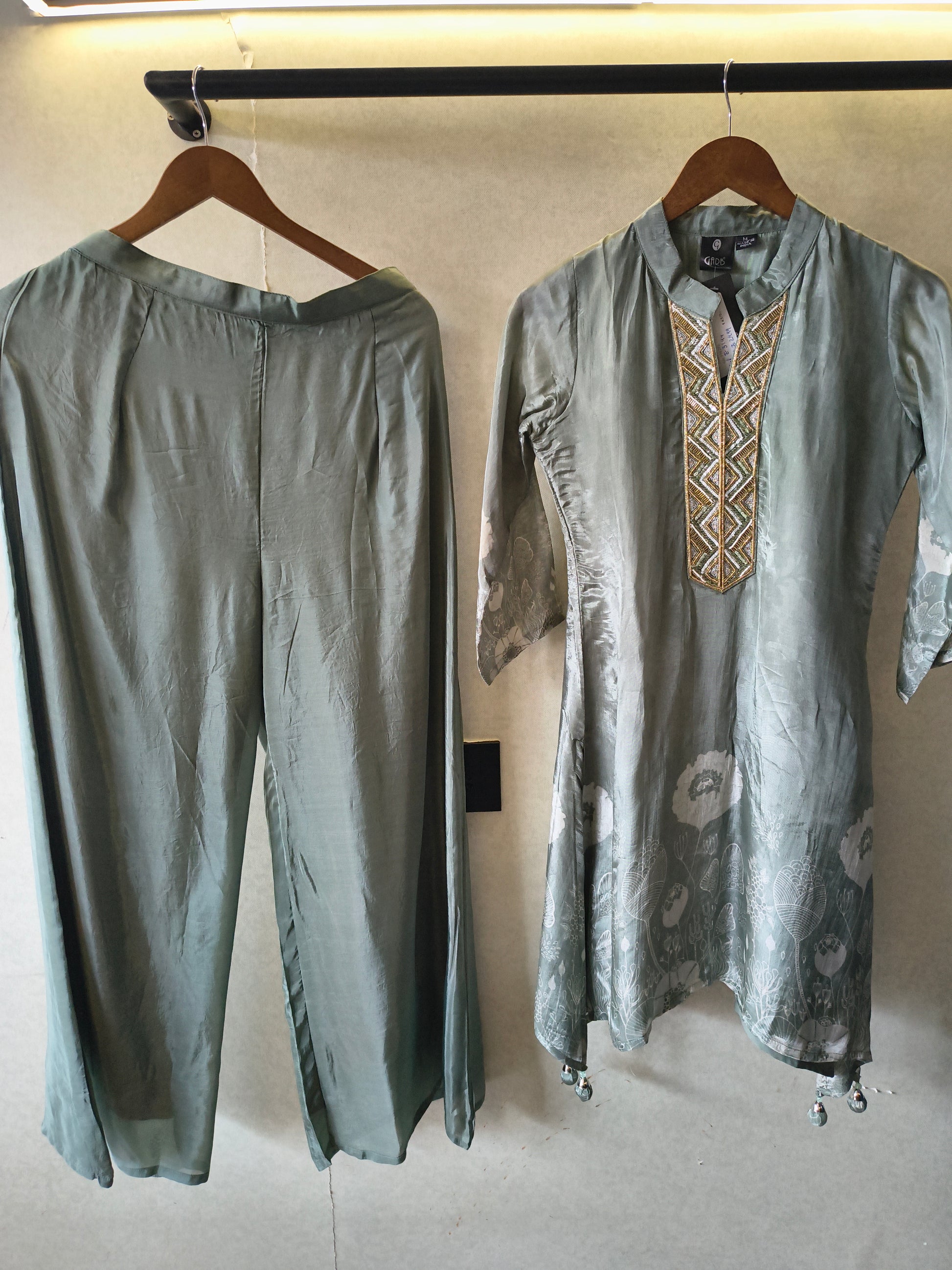 Sage Green Embellished Floral Co-Ord Set
