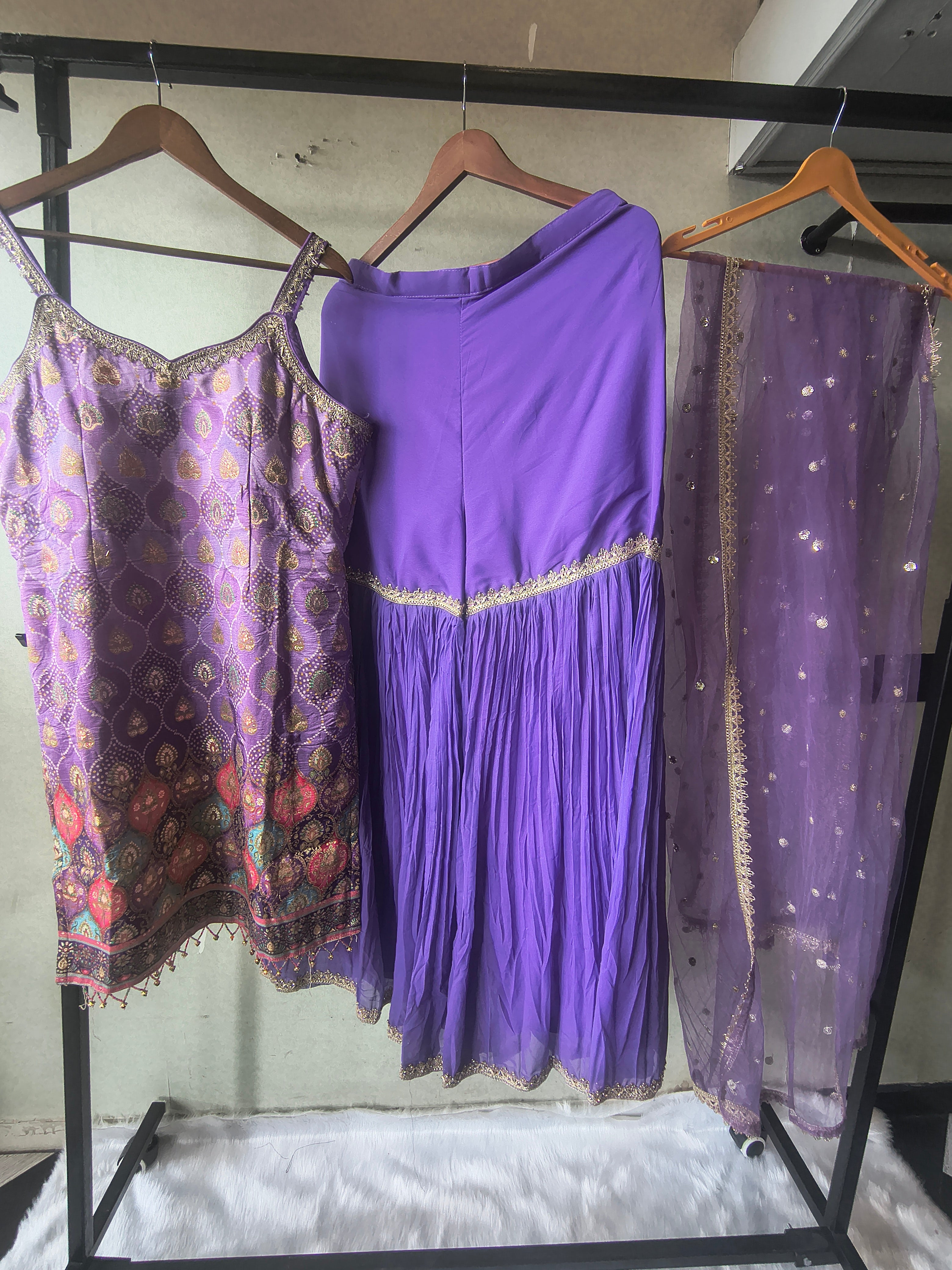 Image of Lavender Brocade Kurti Sharara Set with Sequinned Dupatta – Premium 3 Piece Festive Ensemble
