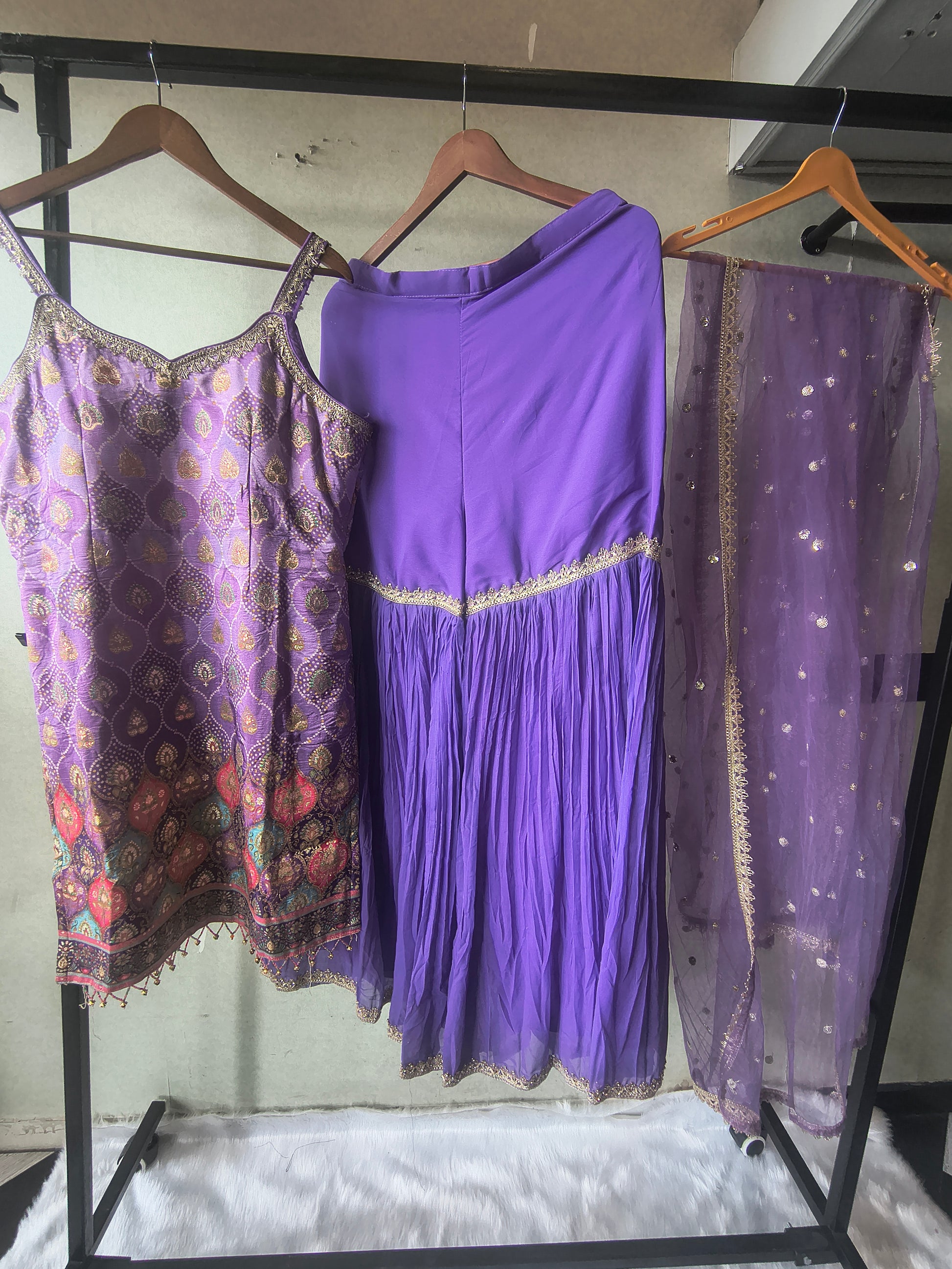 Lavender Brocade Kurti Sharara Set with Sequinned Dupatta – Premium 3 Piece Festive Ensemble