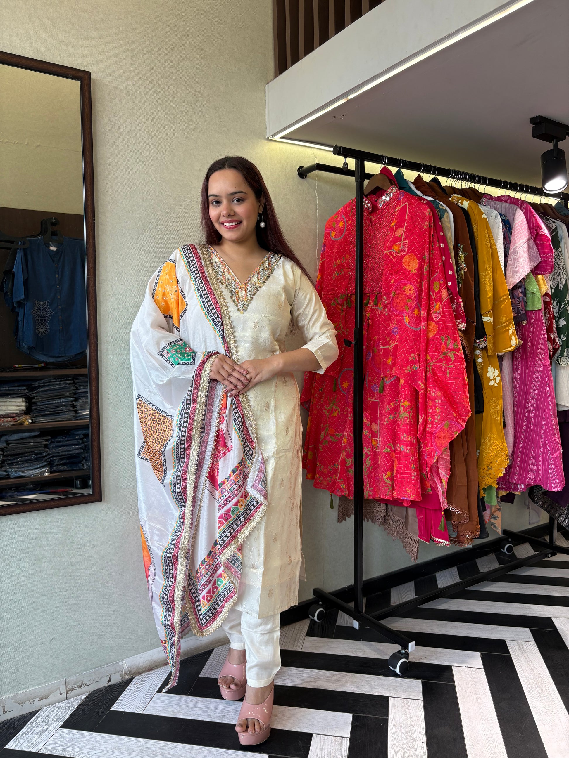 Pure Shimmer  3 Piece with Hand work