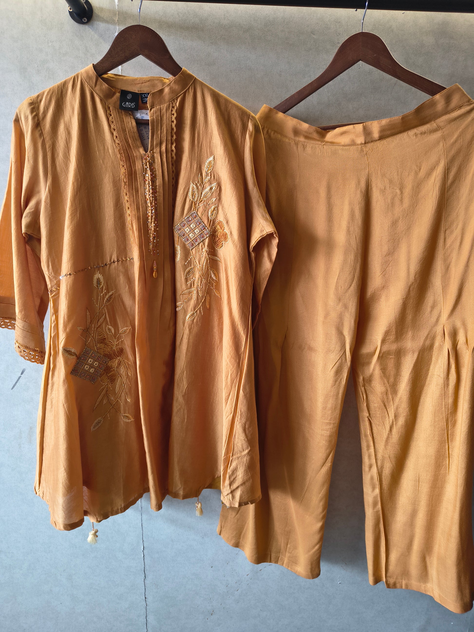 Mustard Embroidered Premium Silk Co-Ord Set