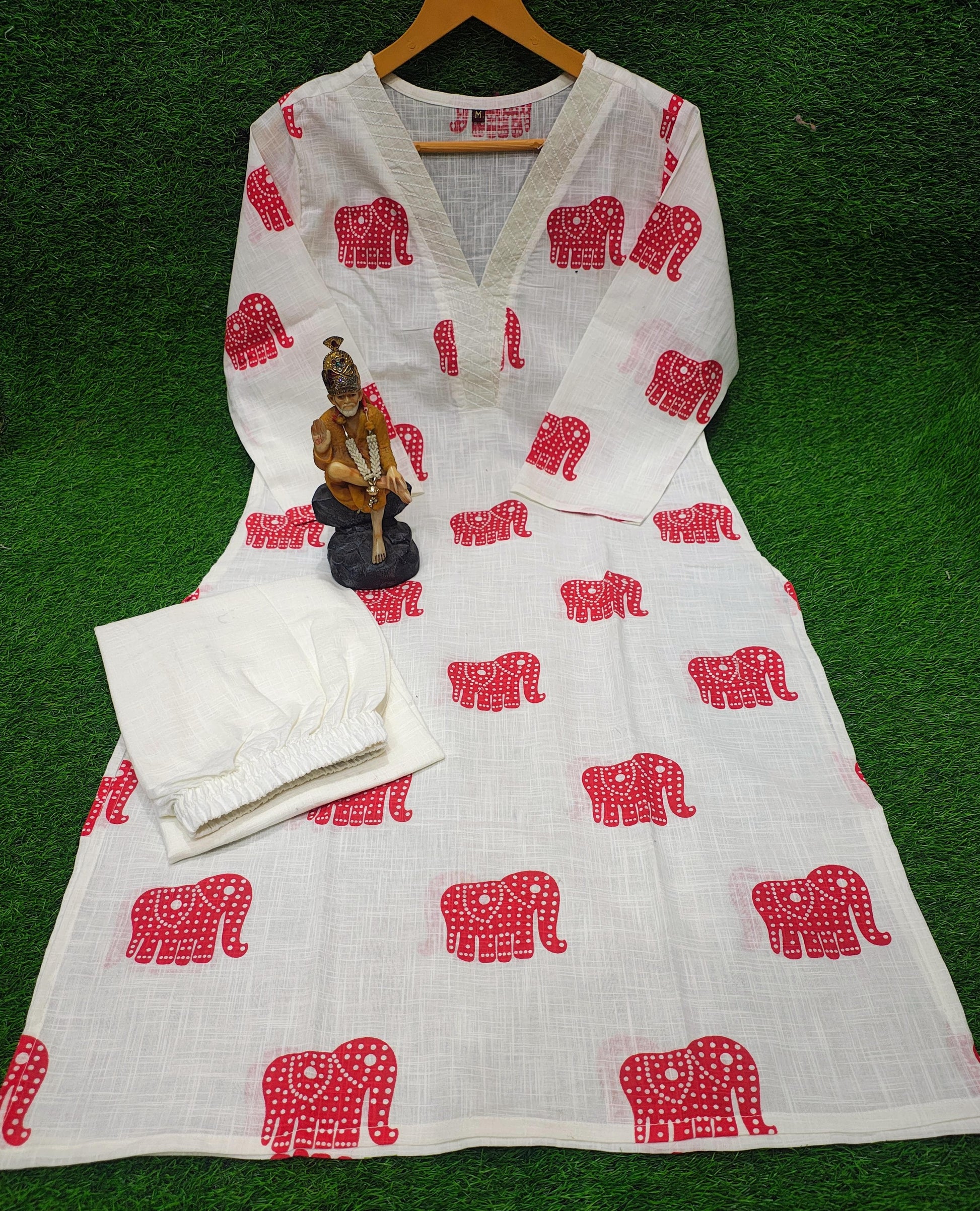 Explore Breathable & Embroidered and beautiful elephant print all over kurti Co-ord Sets your go-to for any occasion