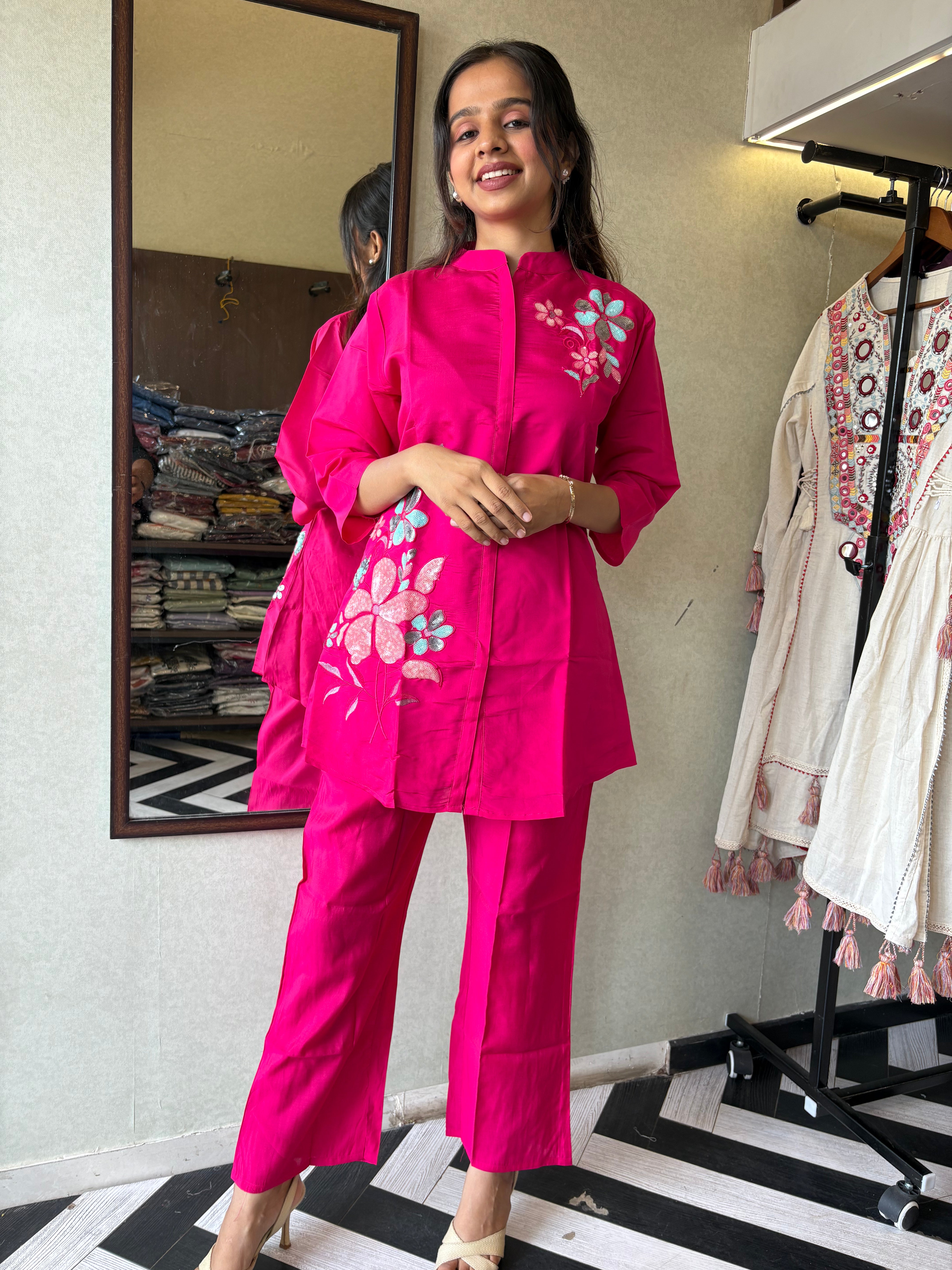 Image of Real Mirror Work. Real Cotton. 
our pure cotton long coord set with original mirror hand work - a classy steal for every wardrobe!