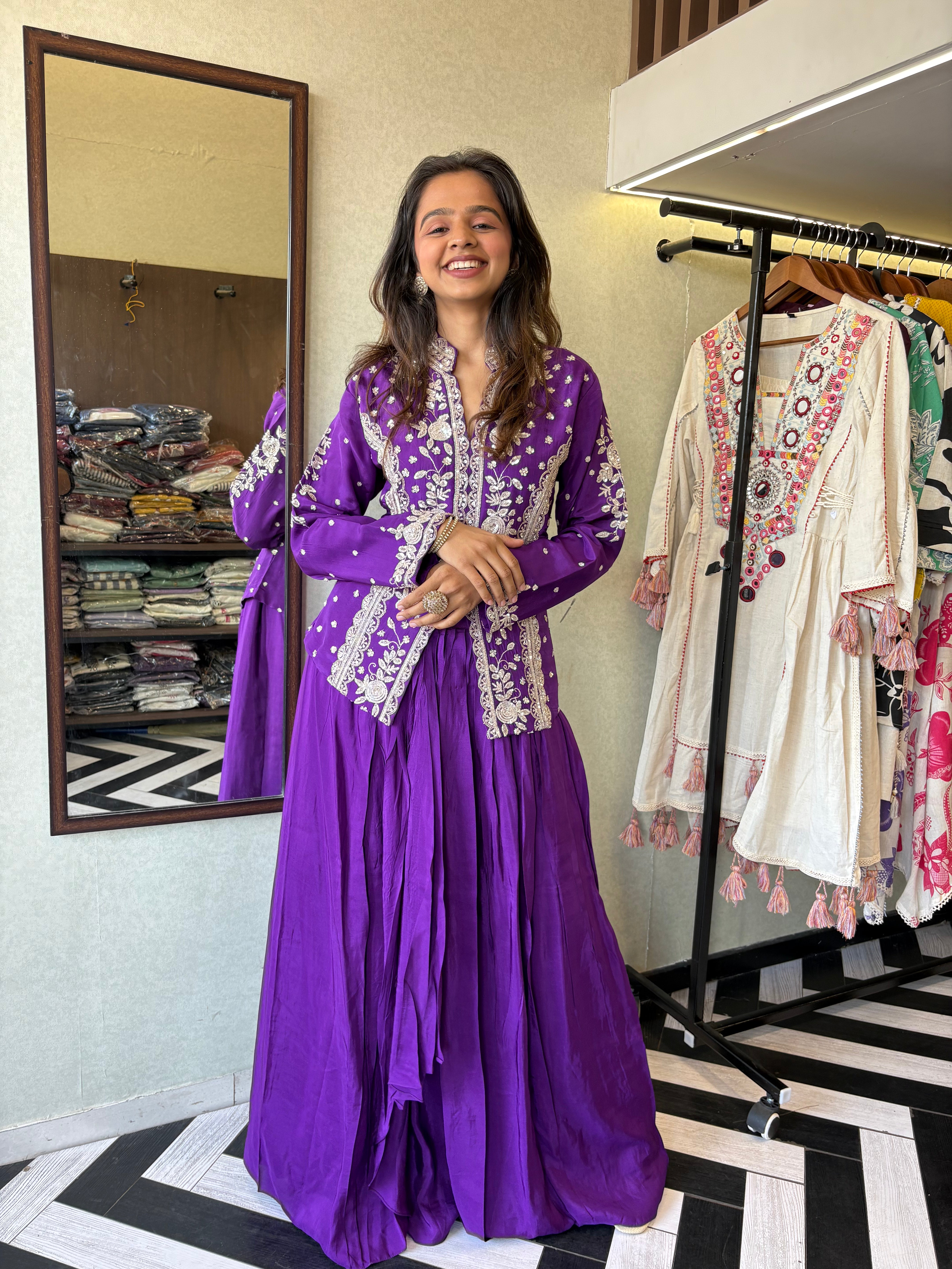 Image of Be the showstopper in this premium pure silk Indo-Western 3-piece set