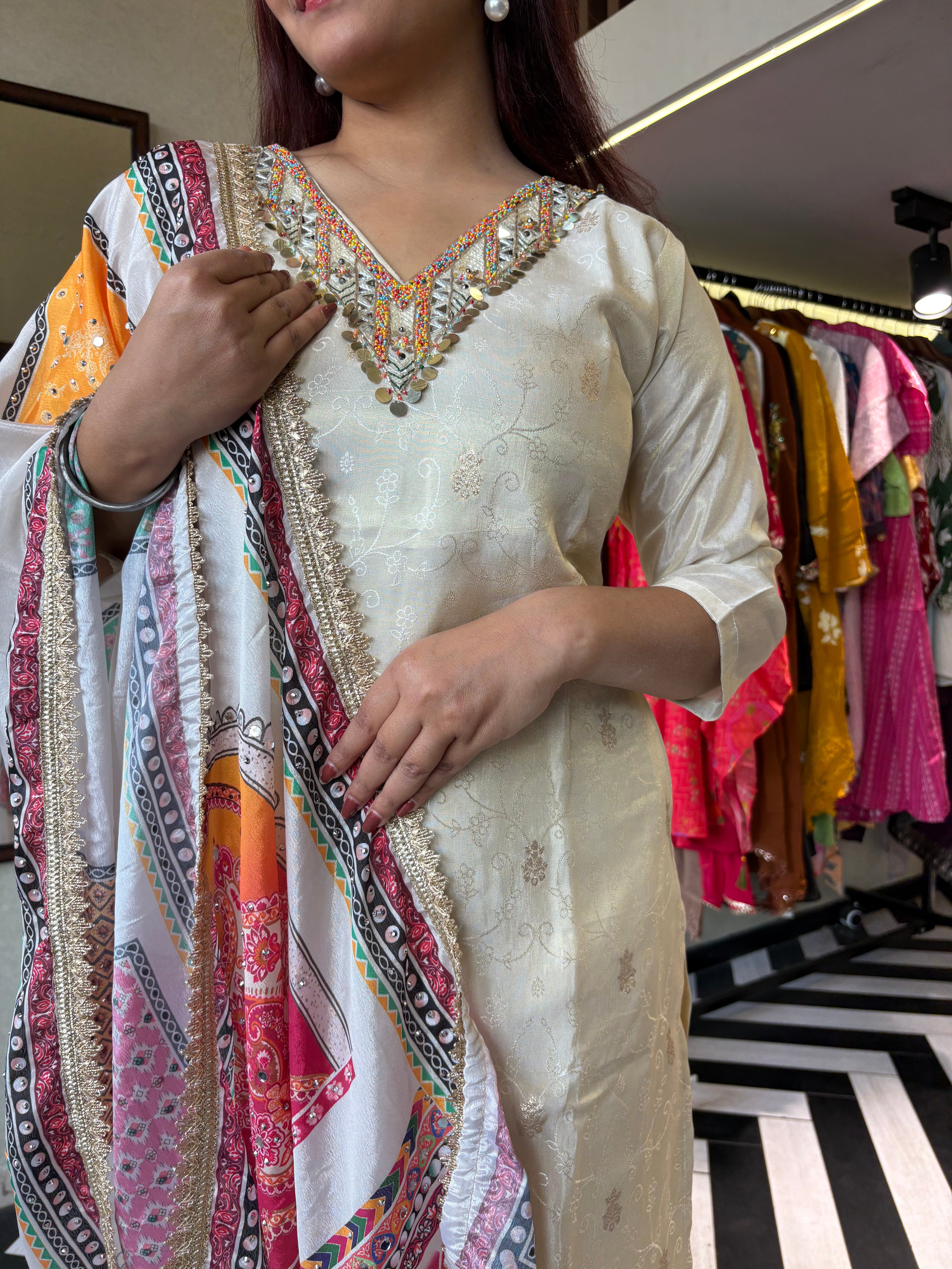 Image of Pure Shimmer  3 Piece with Hand work