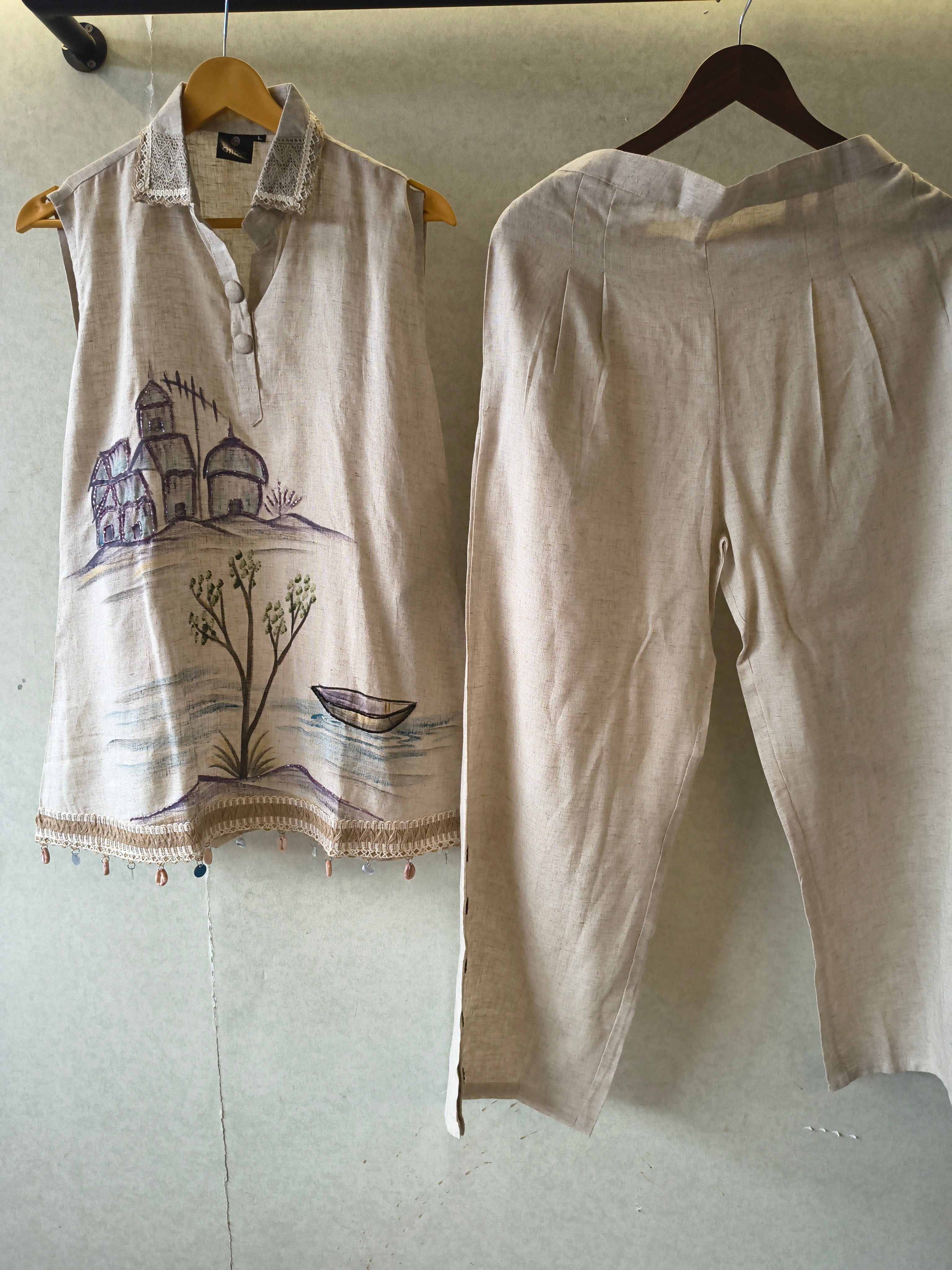 Image of Natural Linen Scenic Art Co-Ord Set