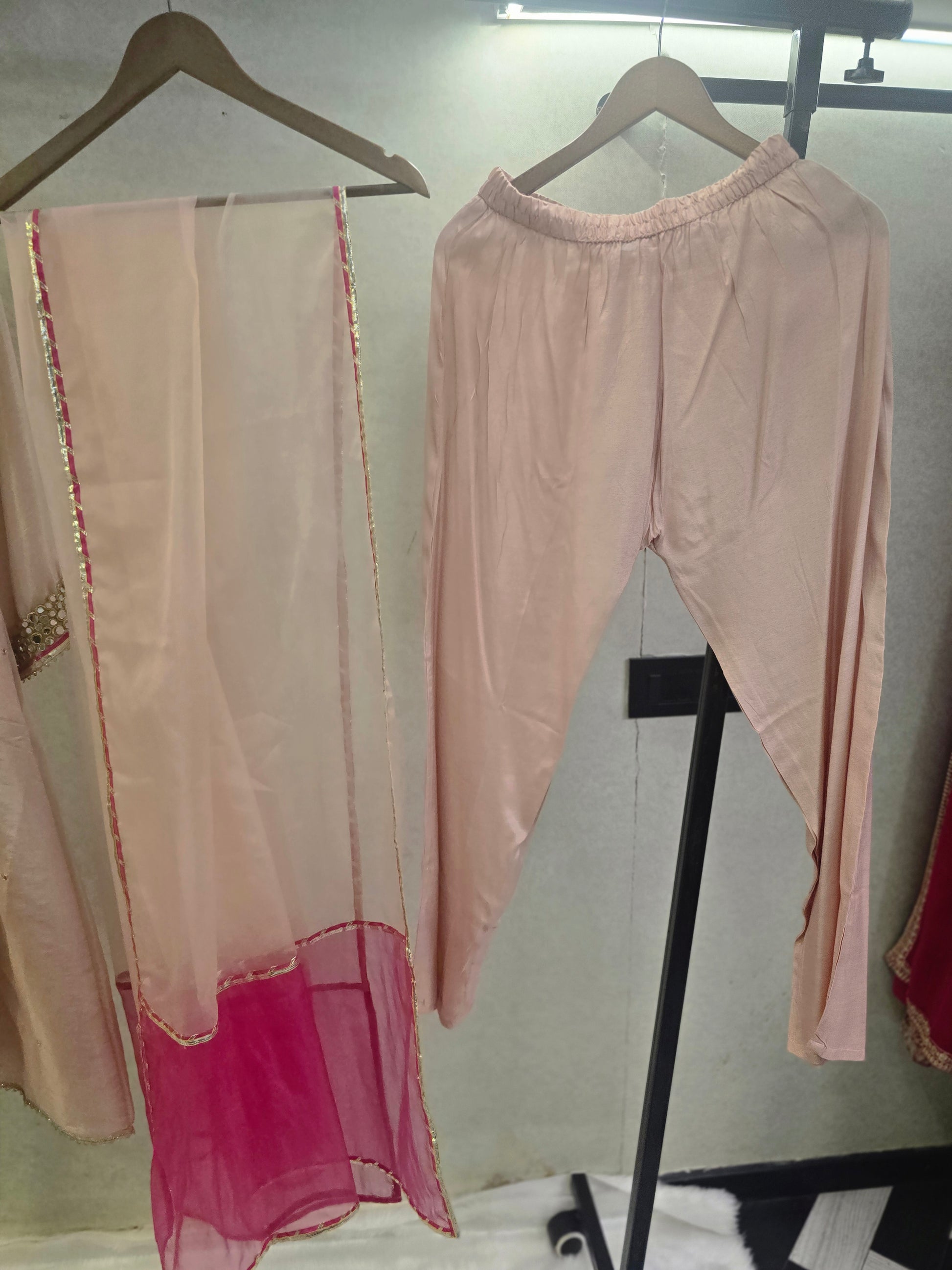 Blush Pink Hand-Embroidered Kurta Set with Contrast Organza Dupatta | Premium 3 Piece Ethnic Suit