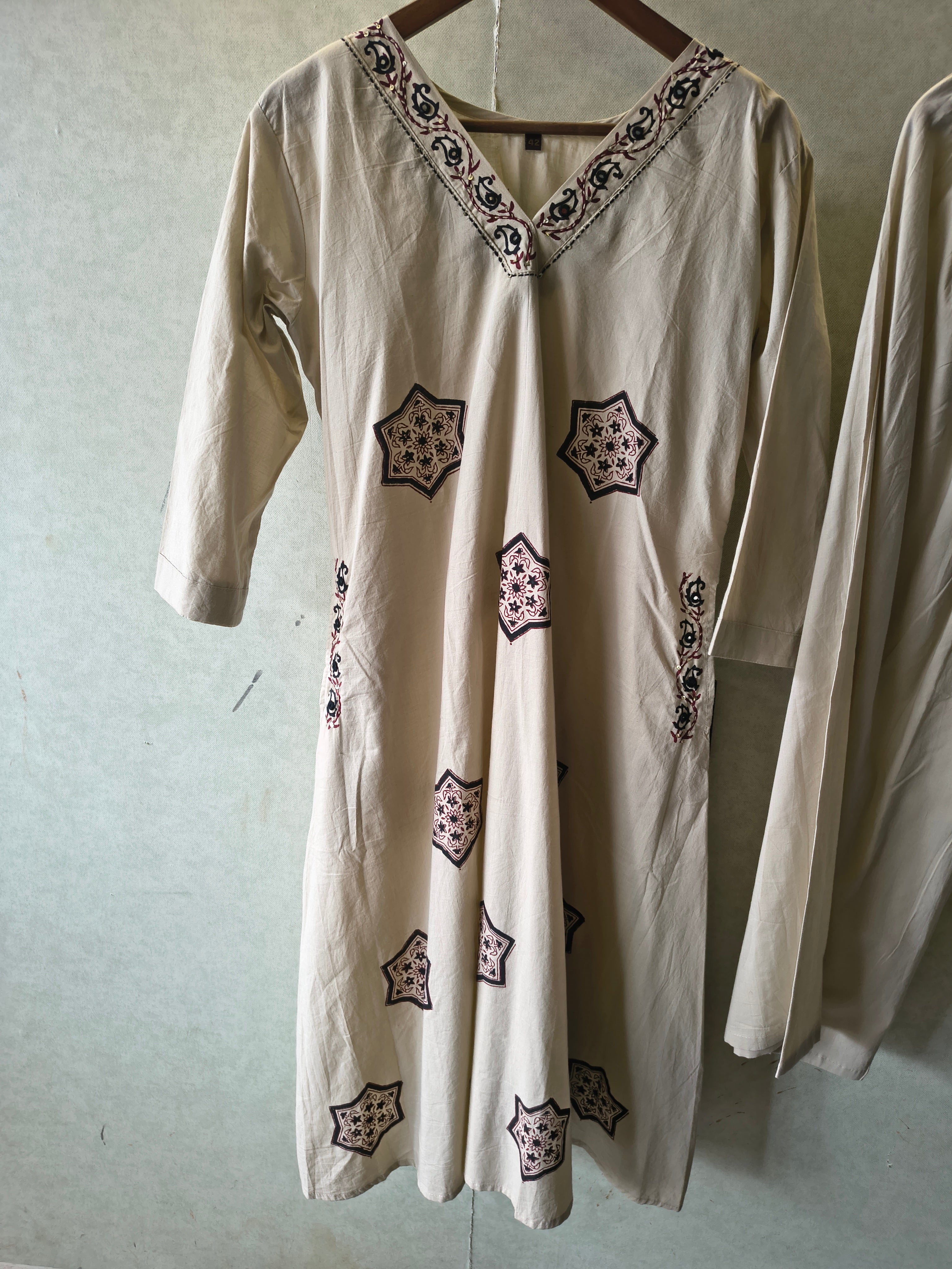 Image of Beige Ethnic Printed Straight Kurta Pant Co-Ord Set