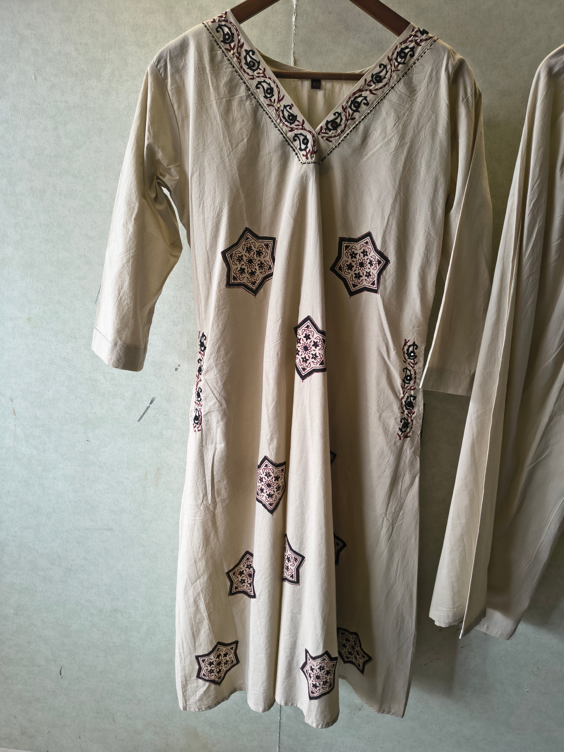 Beige Ethnic Printed Straight Kurta Pant Co-Ord Set
