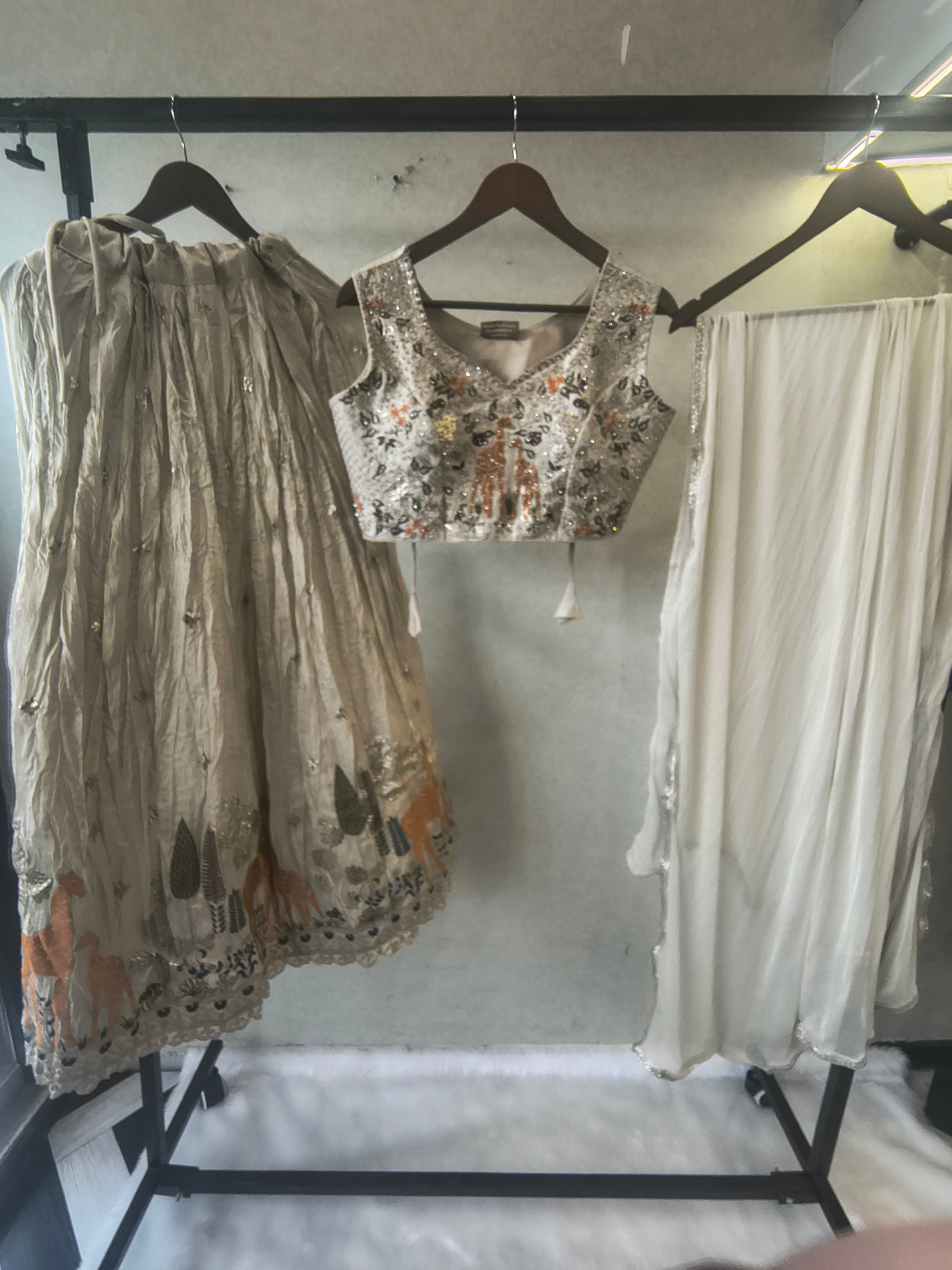 Ivory Grey Hand-Embroidered Designer Lehenga Set with Statement Blouse & Soft Organza Dupatta | Premium Wedding Collection