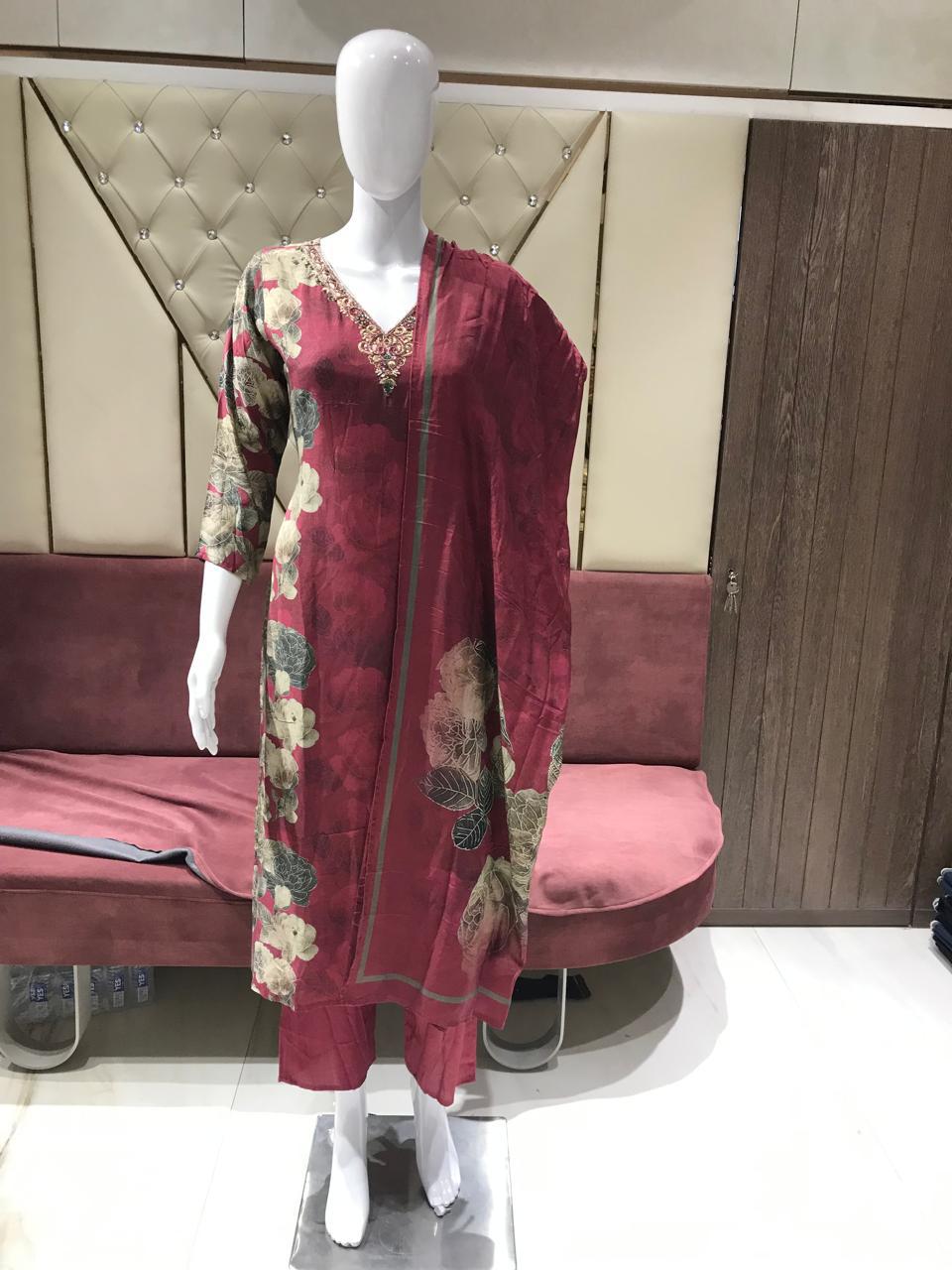 Image of Pure Gaji Silk 3 Piece Kurti Set