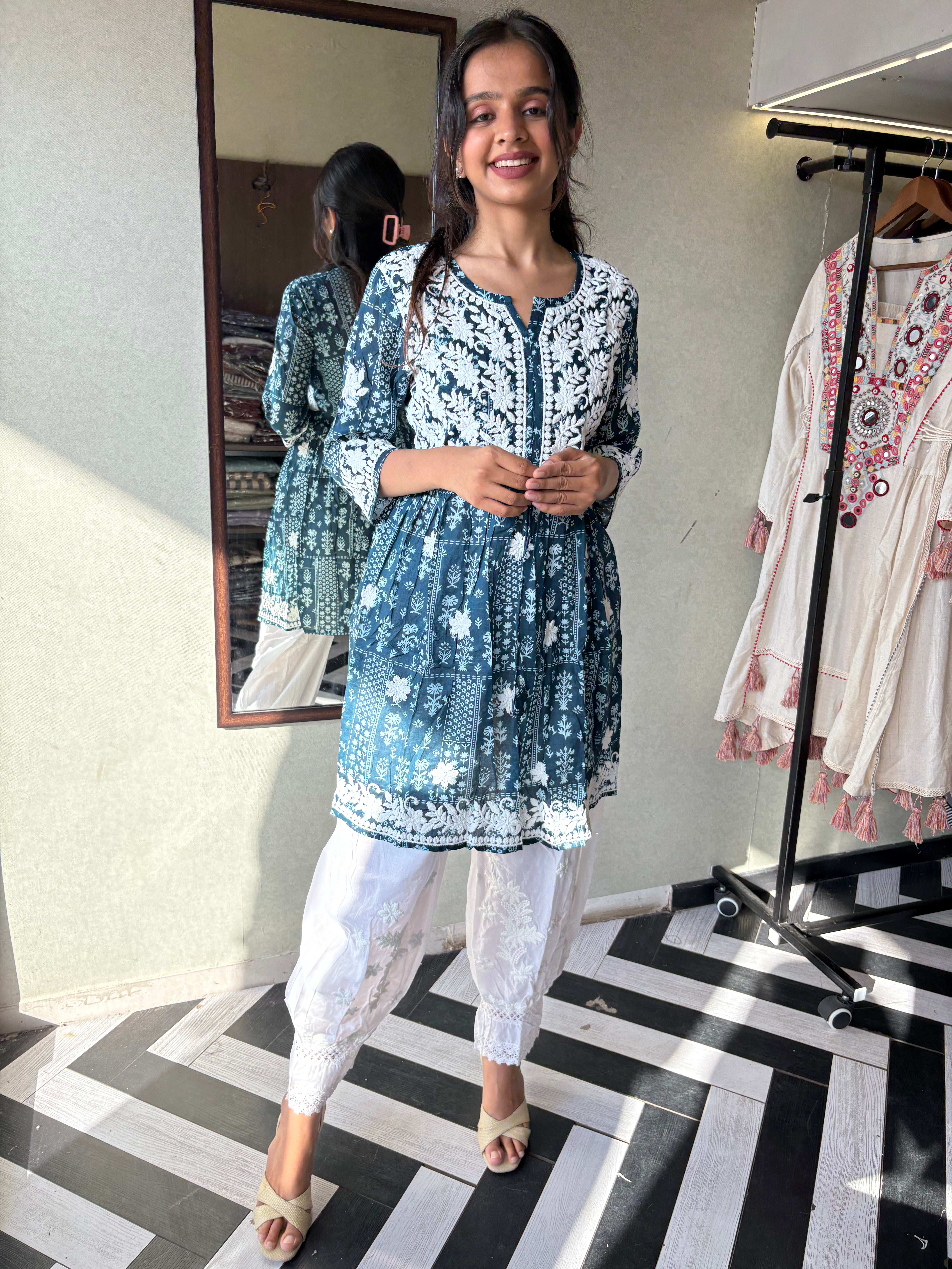 Image of Pure Lucknowi 2 Piece Embroidery Coord Set