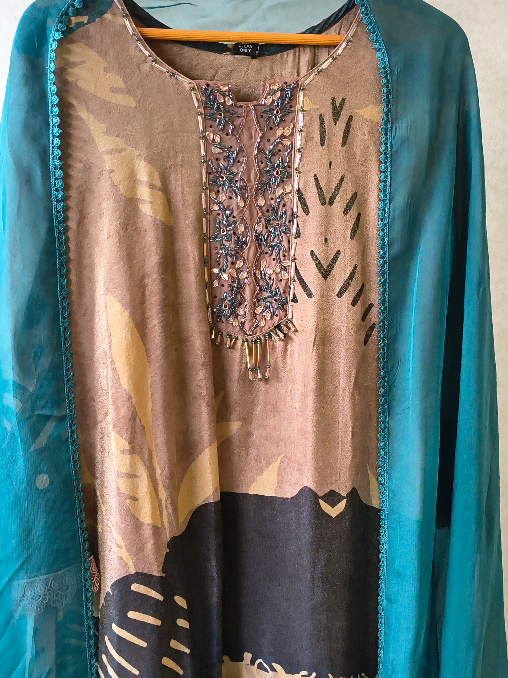 Premium Abstract Print Straight Kurta with Cigarette Pants & Dupatta Set