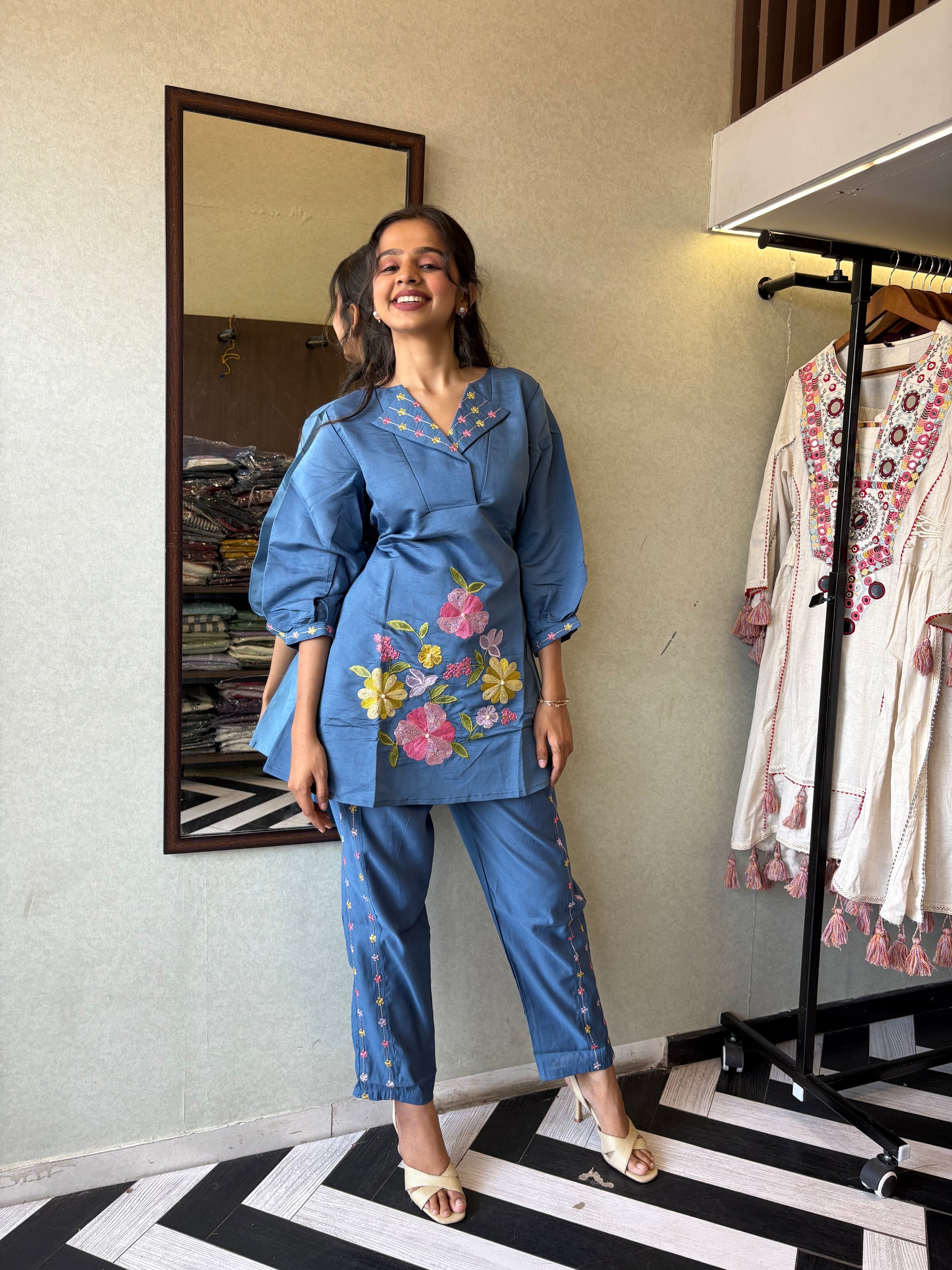 Pure cotton 2-piece coord set, featuring elegant embroidery work!