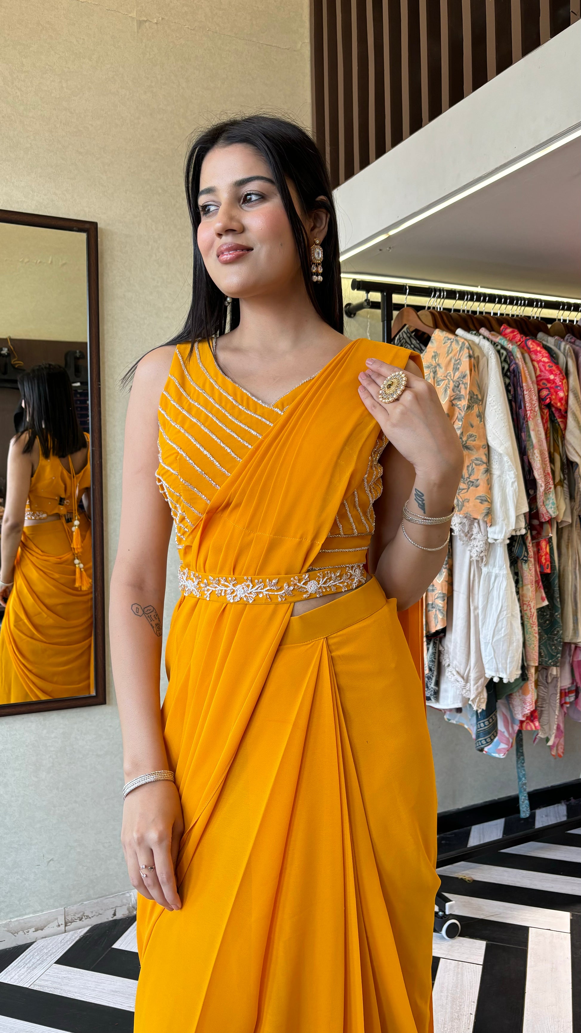 Pure Georgette Indo Western Piece with Hand work